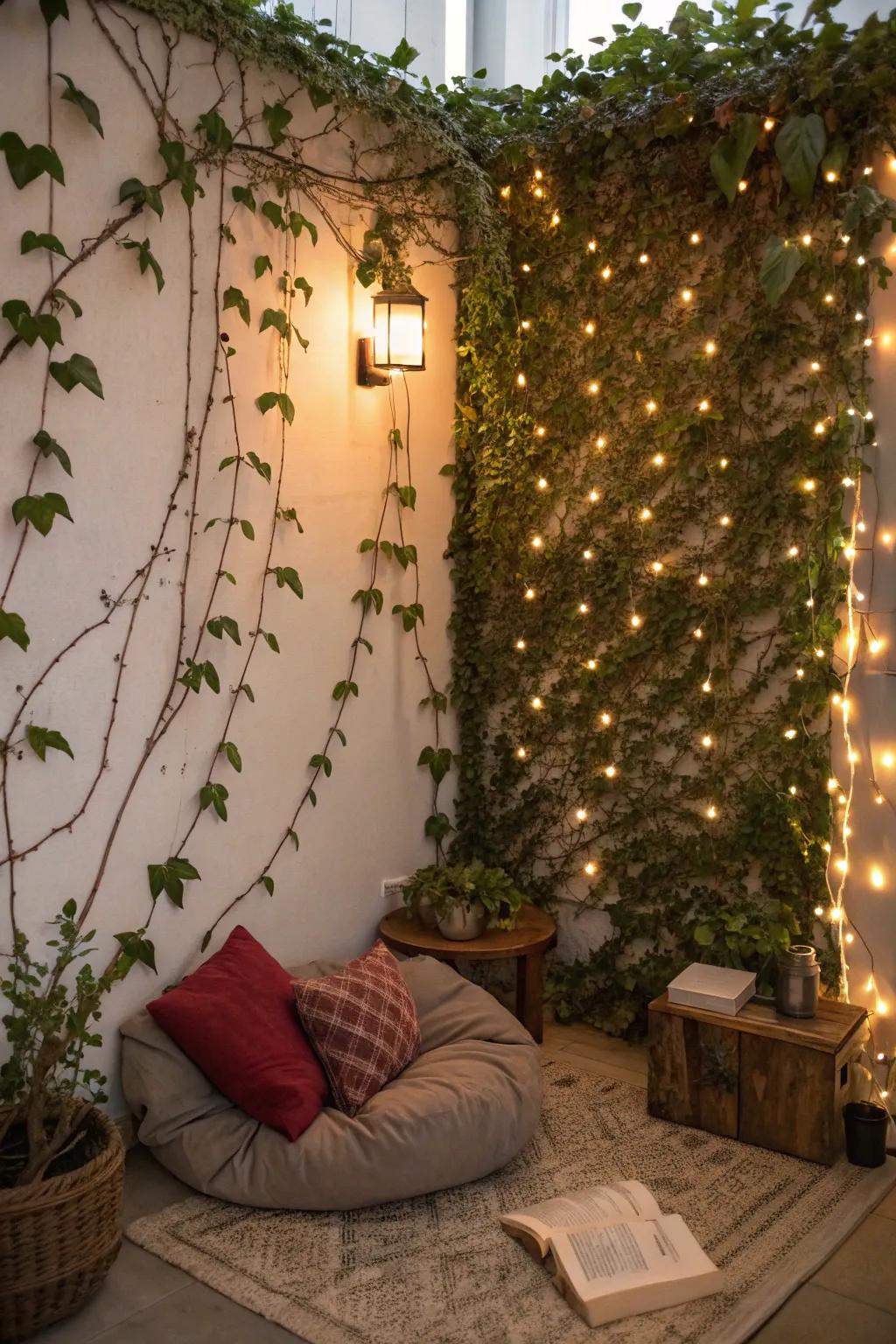 Imbue your space with a hint of enchantment using trailing plants and whimsical lights.