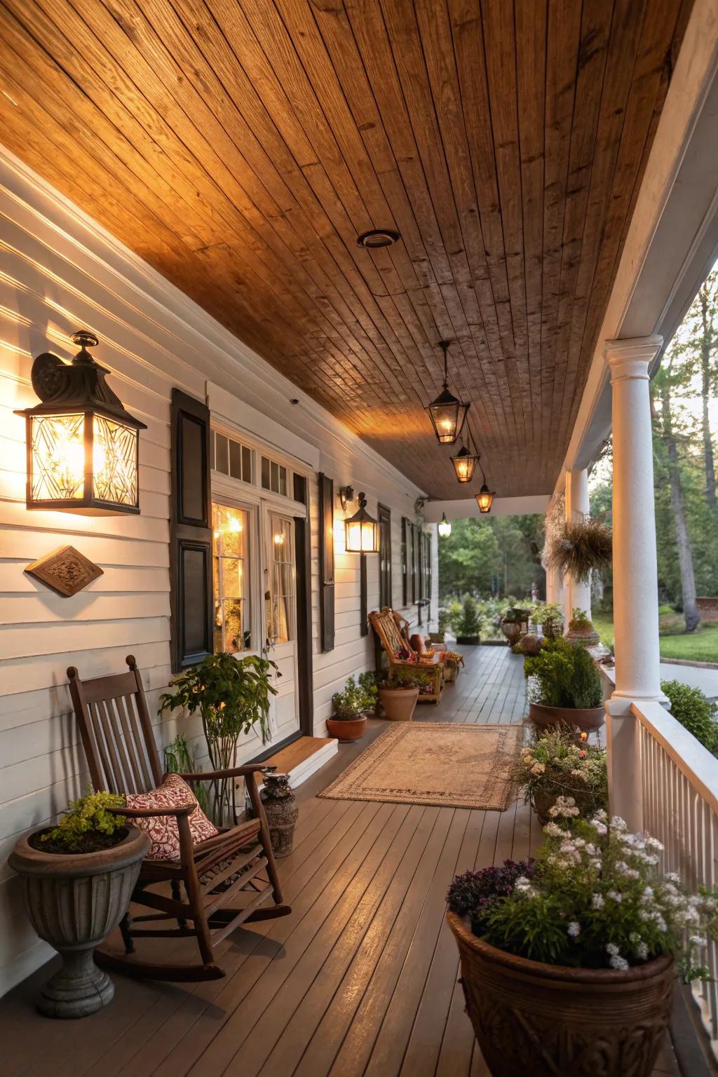 Faux-wood vinyl canopies bring a warm, countryside charm to any porch.