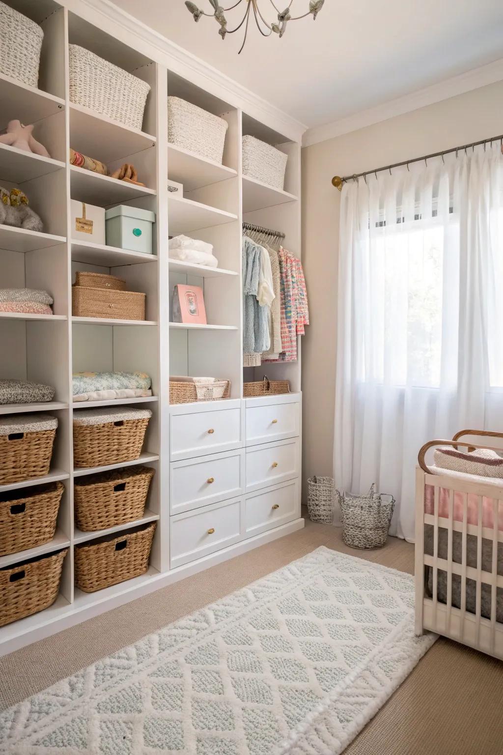 Shelves and baskets keep things organized and stylish.