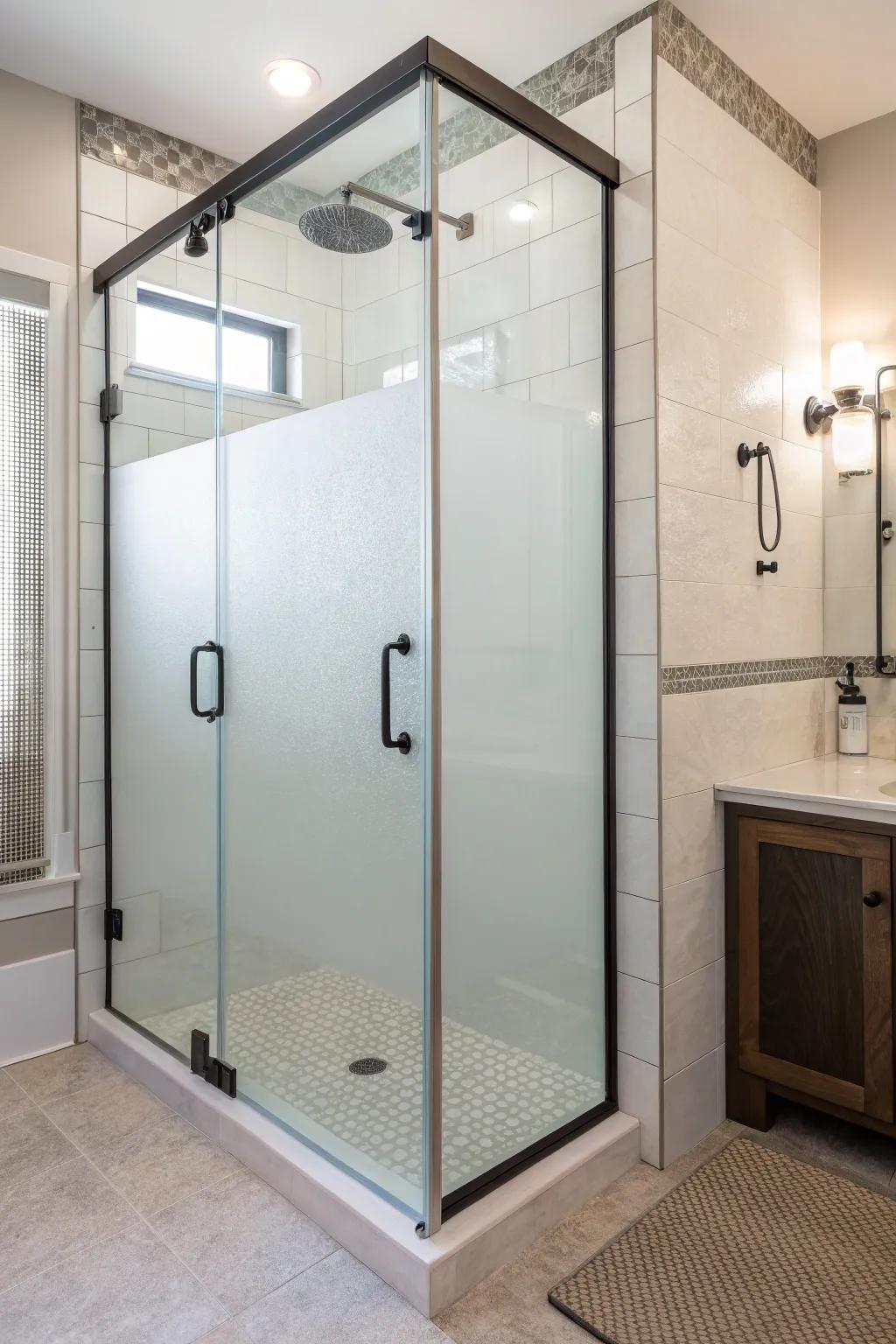 Elegant glass enclosures achieve a modern aesthetic while safeguarding privacy.