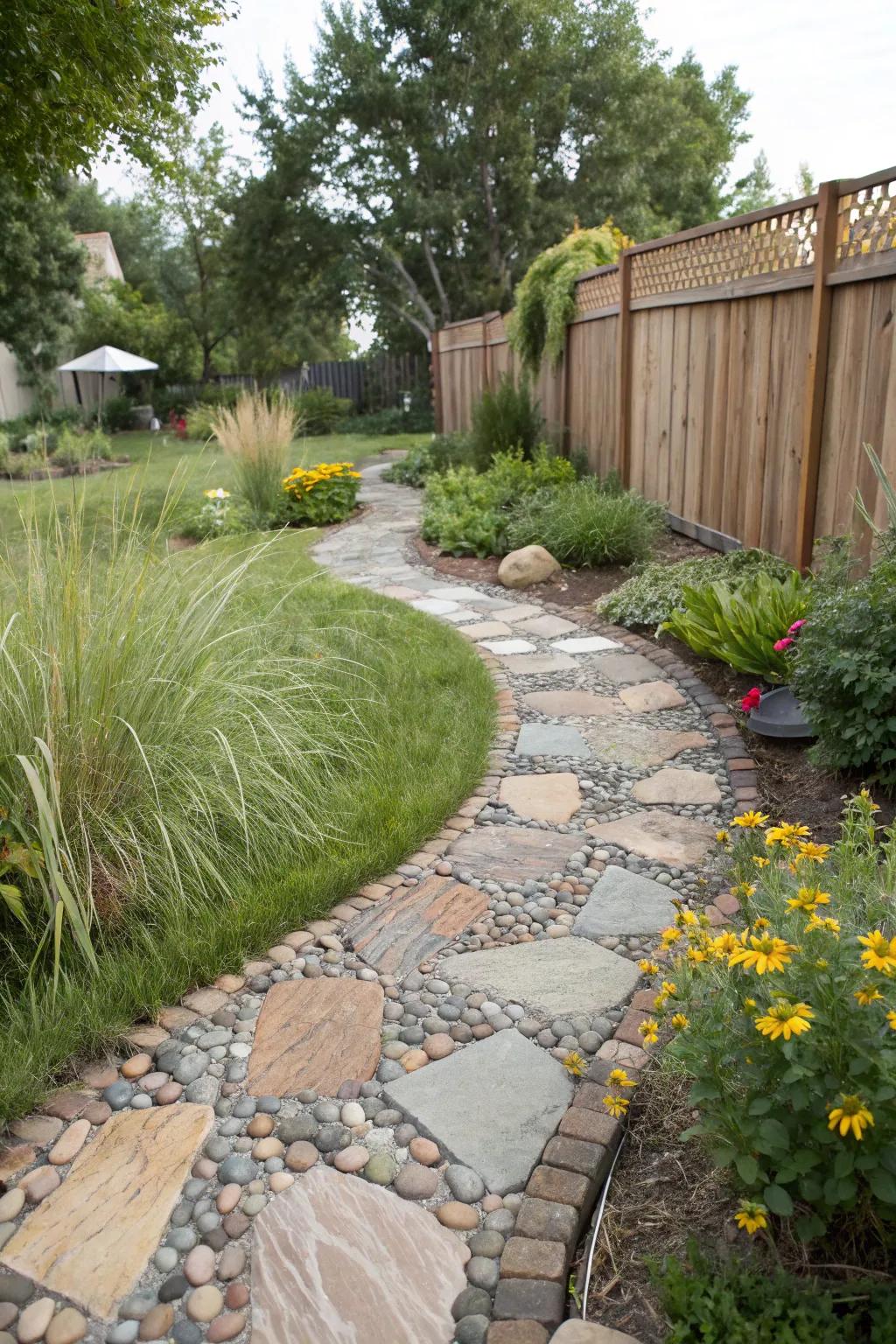 Stones and pavers fashion a timeless and sophisticated garden walkway.