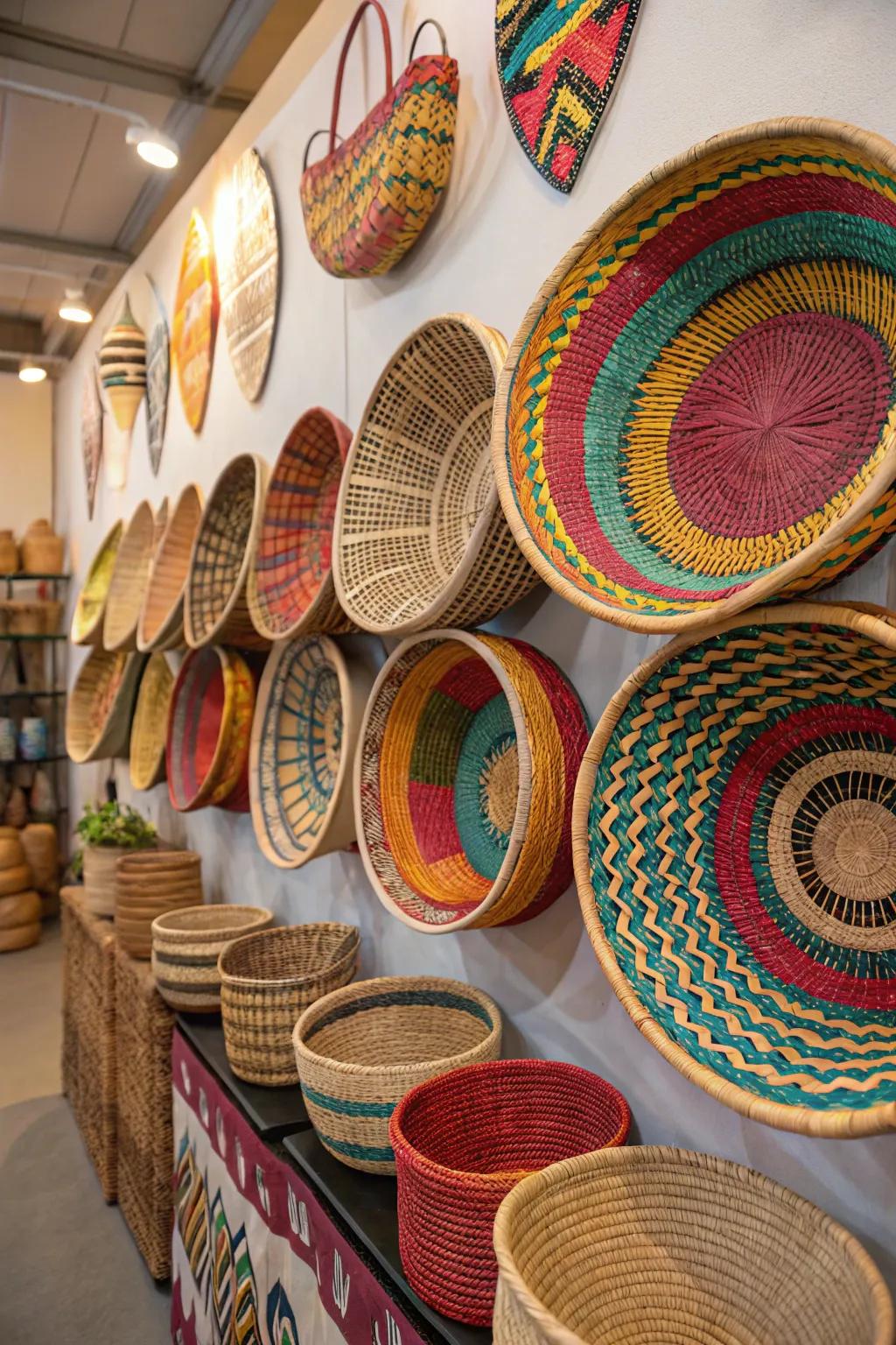 Lighten up your space with brightly colored woven vessels.