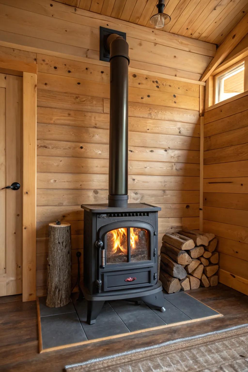 Wood highlights impart warmth and coziness to your heater area.