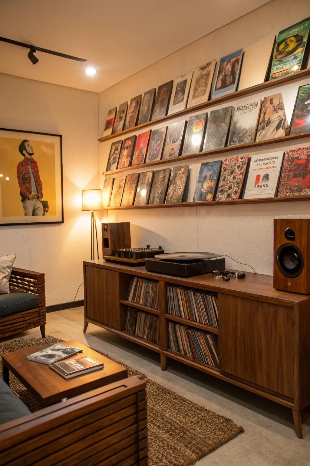 A nostalgic display of old-fashioned vinyl records.