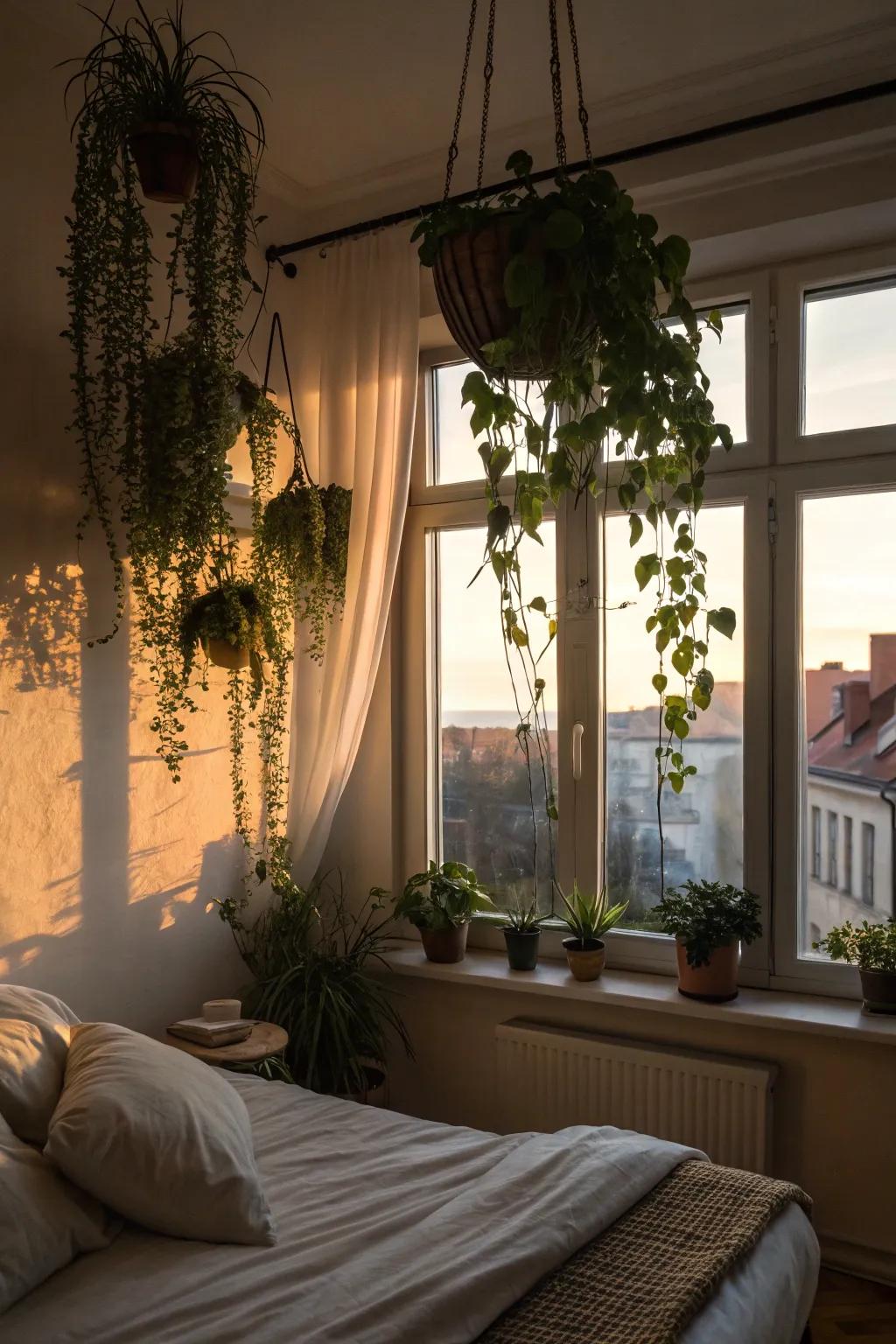 Hanging flora inject vitality and texture into any chamber.