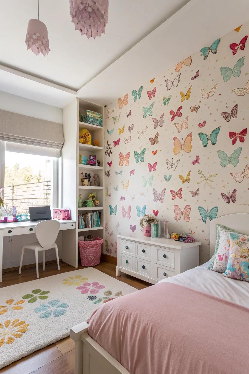 Butterflies inject a lighthearted and cheerful element into a girl's environment.