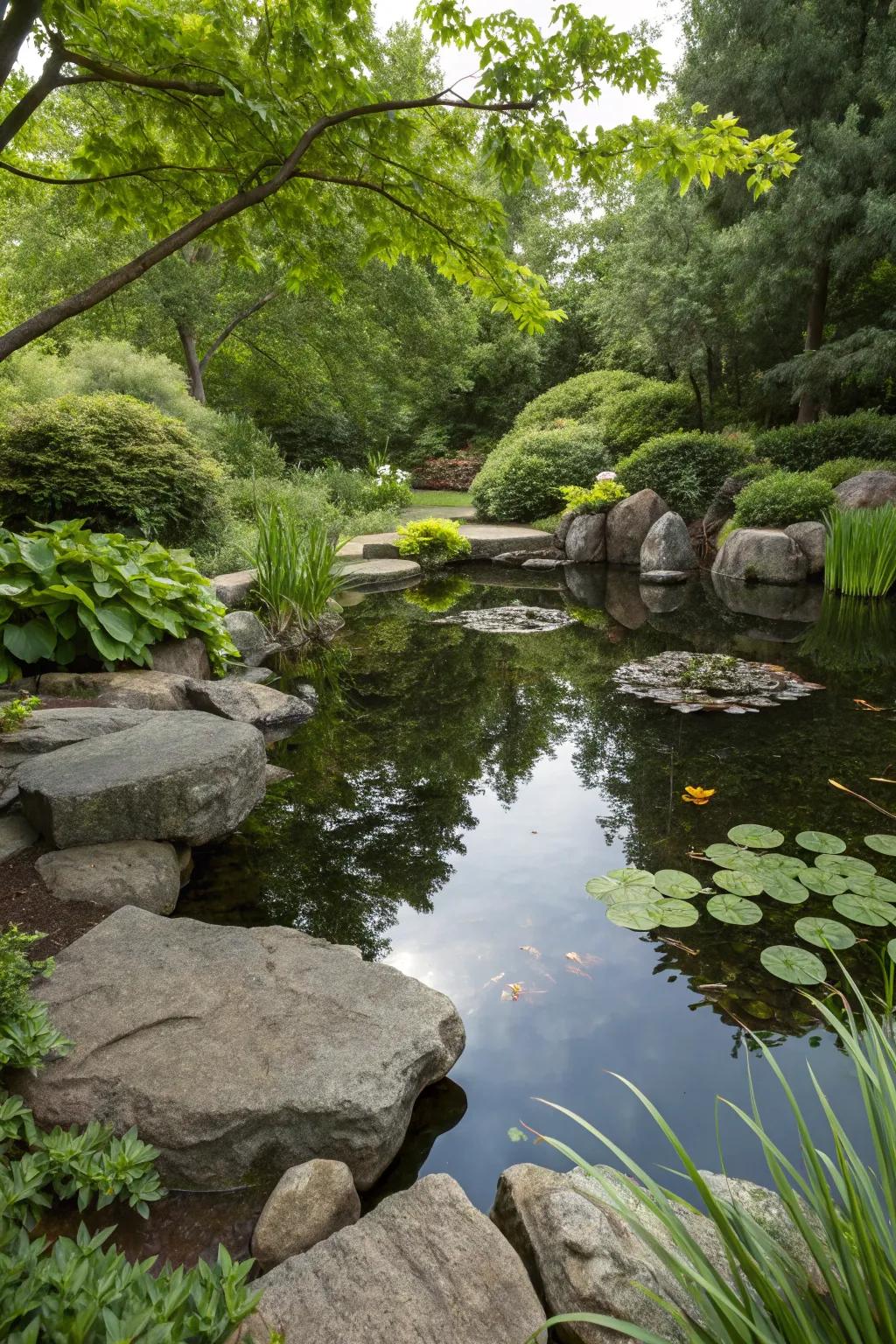 Natural-look ponds offer a calm getaway while drawing in local wildlife.