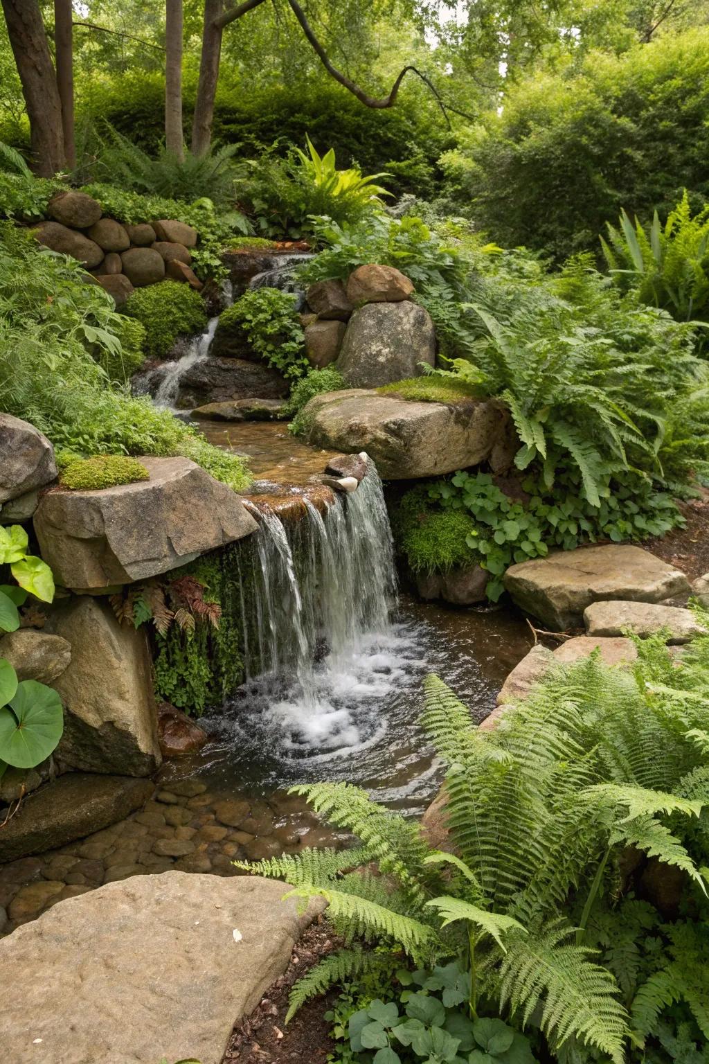 Establish peace using the gentle sound of a small cascade.