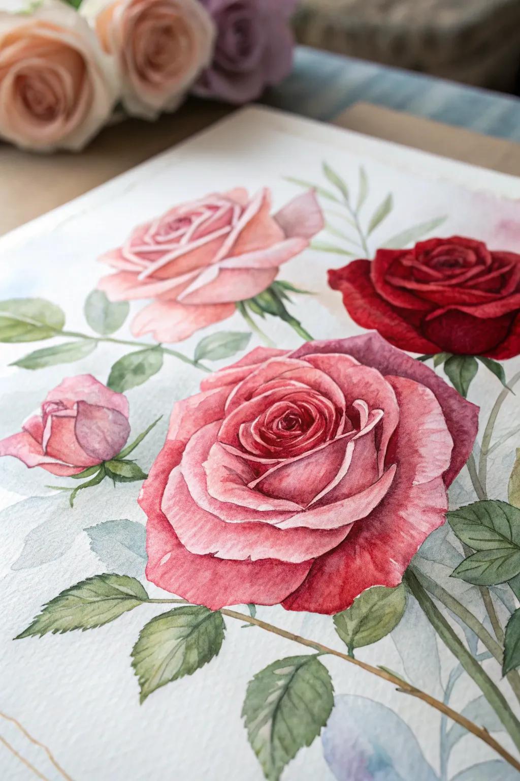 Romantic watercolor roses exuding an aura of sophistication and allure.
