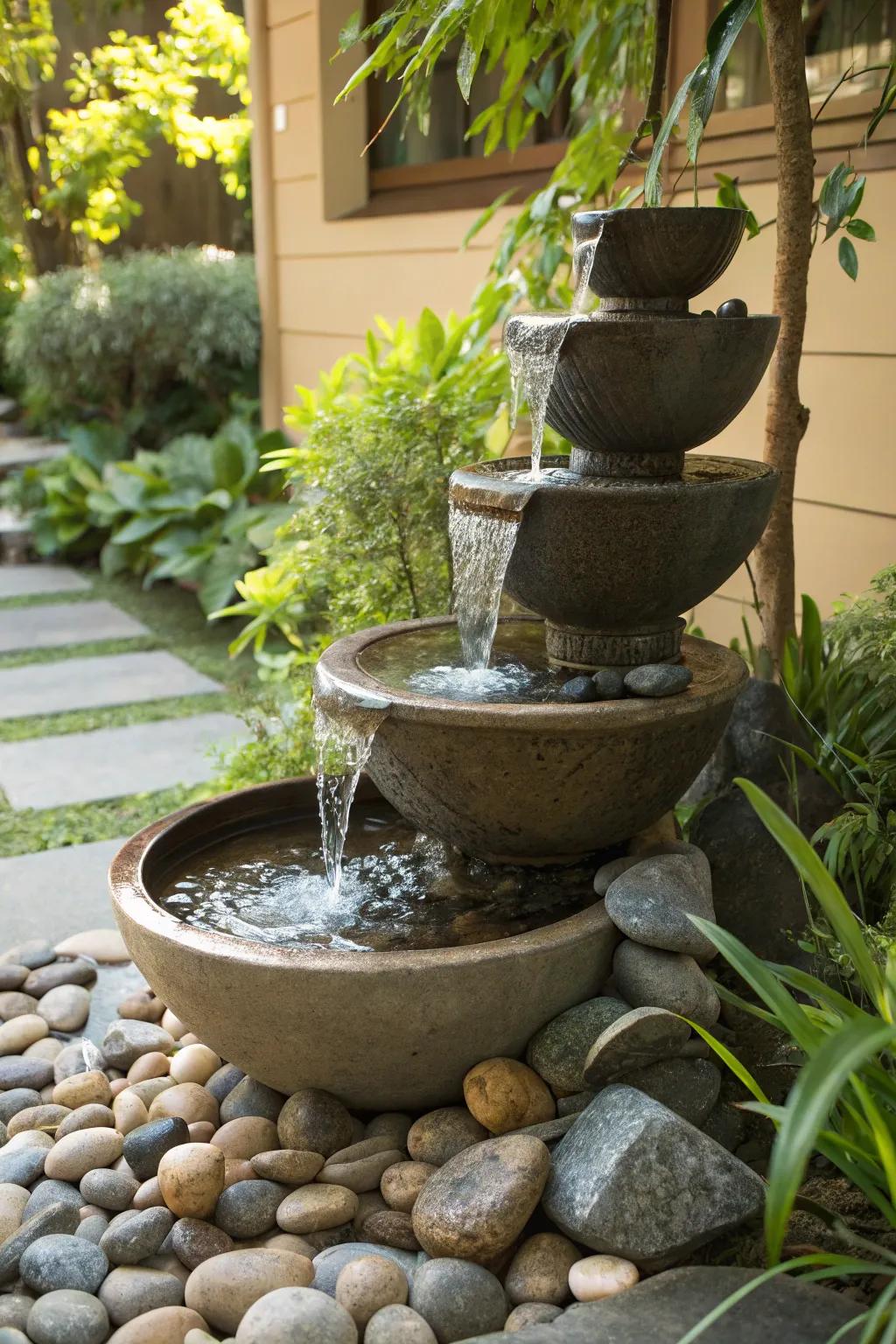 Graduated vessels offer a straightforward yet elegant waterfall aesthetic.