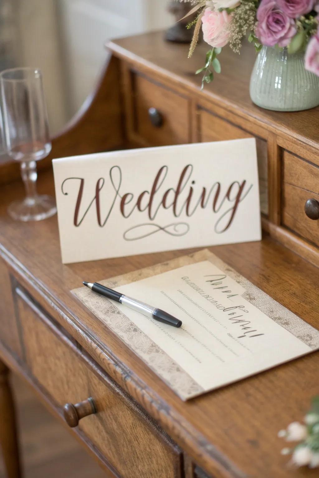 A wedding registry card that includes a personal touch through the use of scripted fonts.