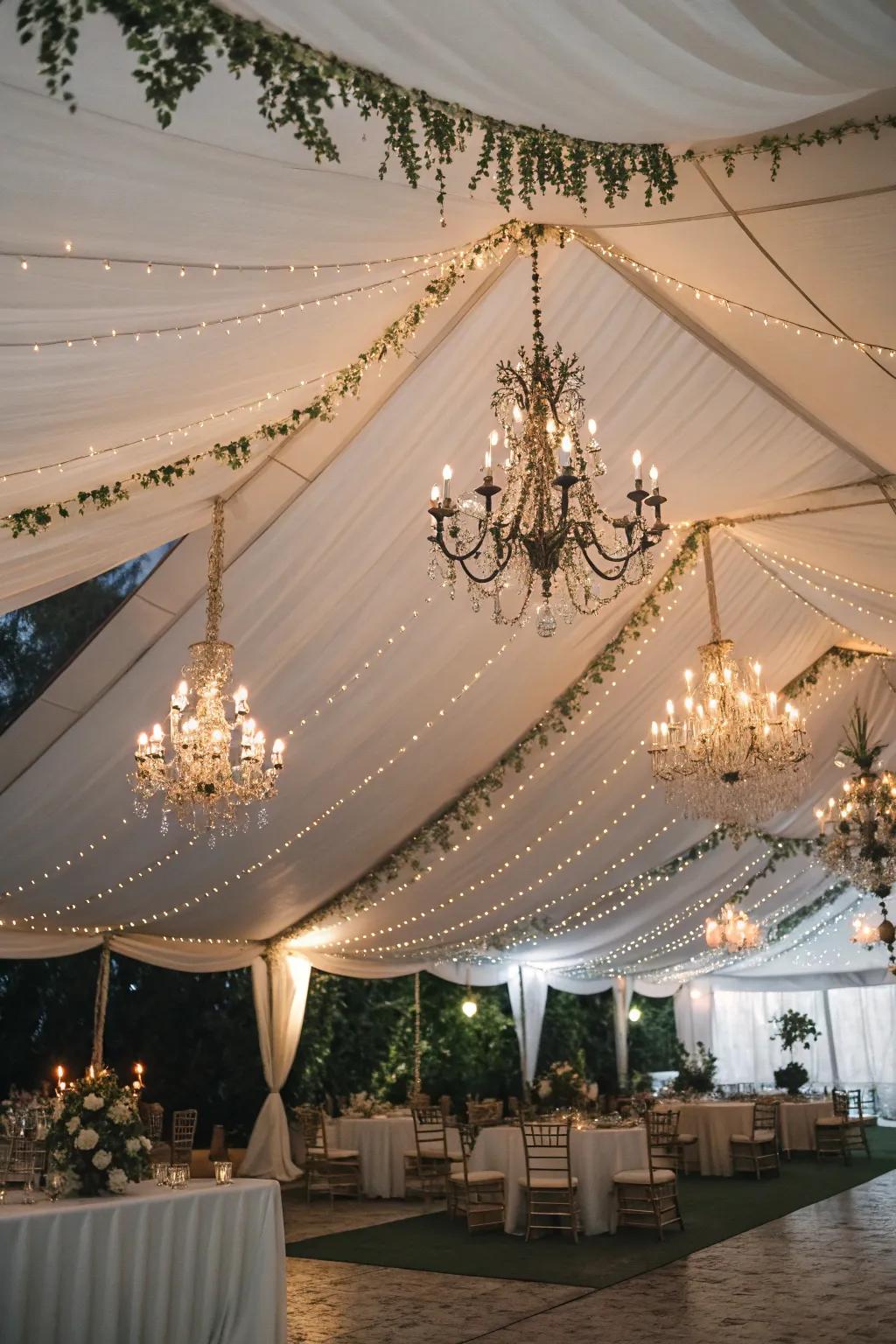 Hanging lights offer an enhanced setting within the tent.