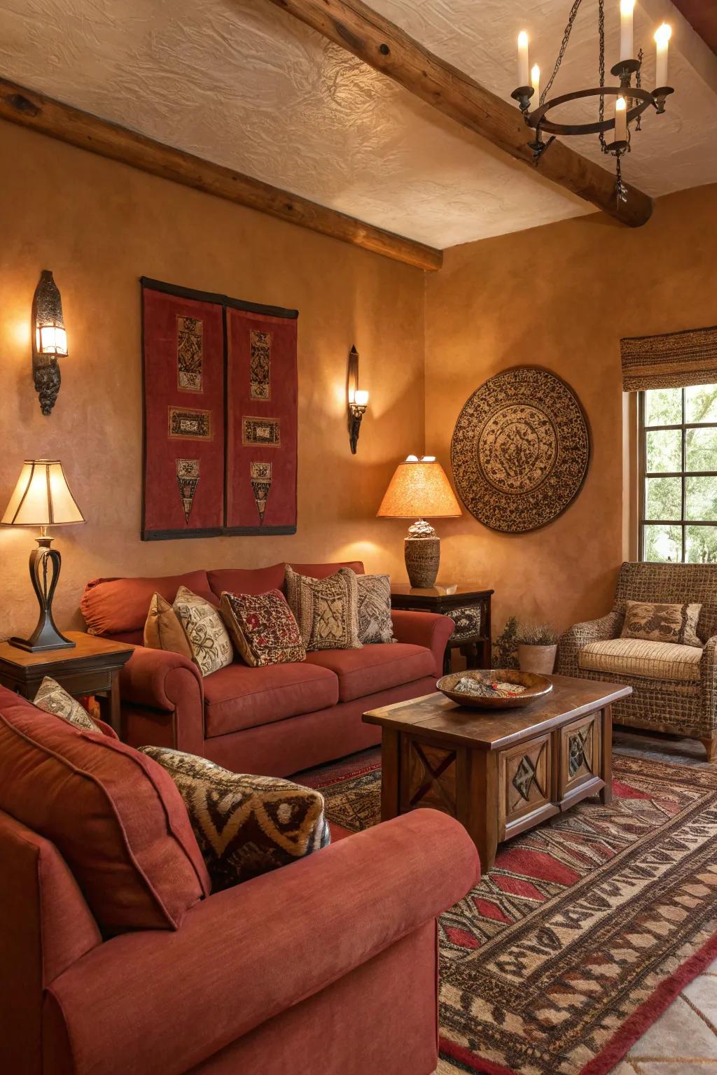 Nature-inspired hues deliver coziness and warmth to your Western-themed living space.