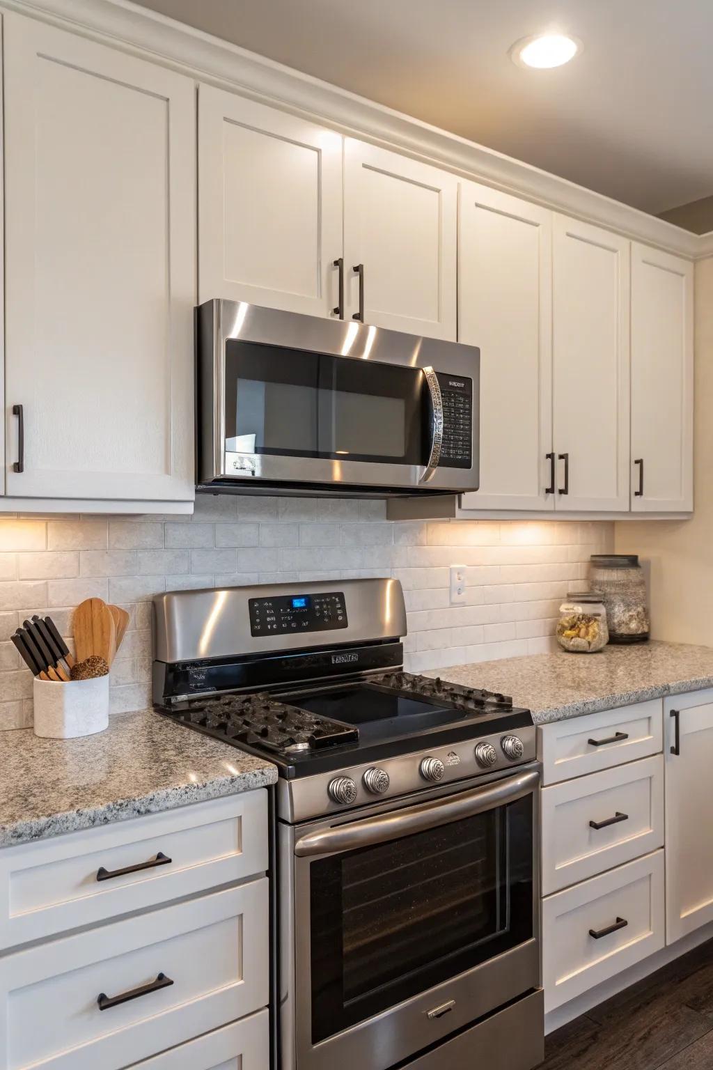 An above-cooker microwave setup that maximizes available space.
