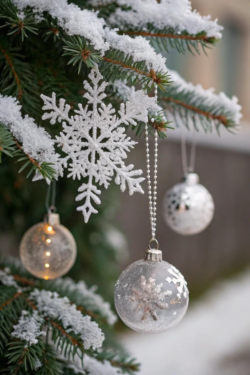 Ivory-toned decorations contribute a hint of refinement to your holiday tree.