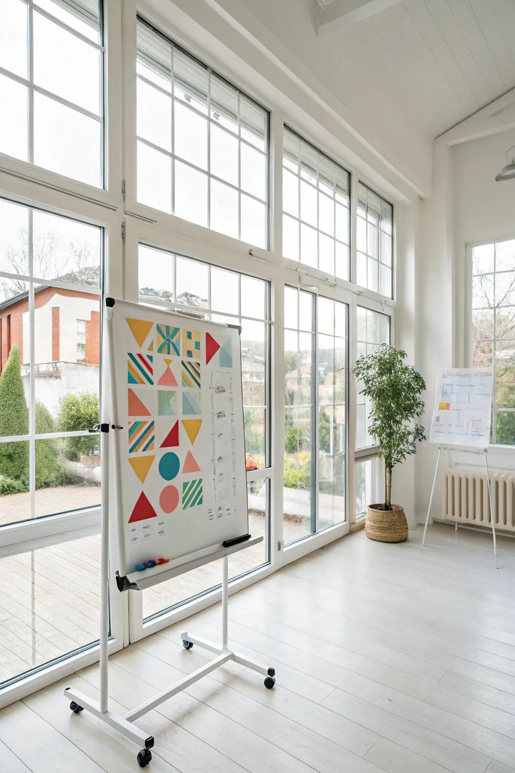 Geometric motifs provide this whiteboard with a trendy and stylish appeal.