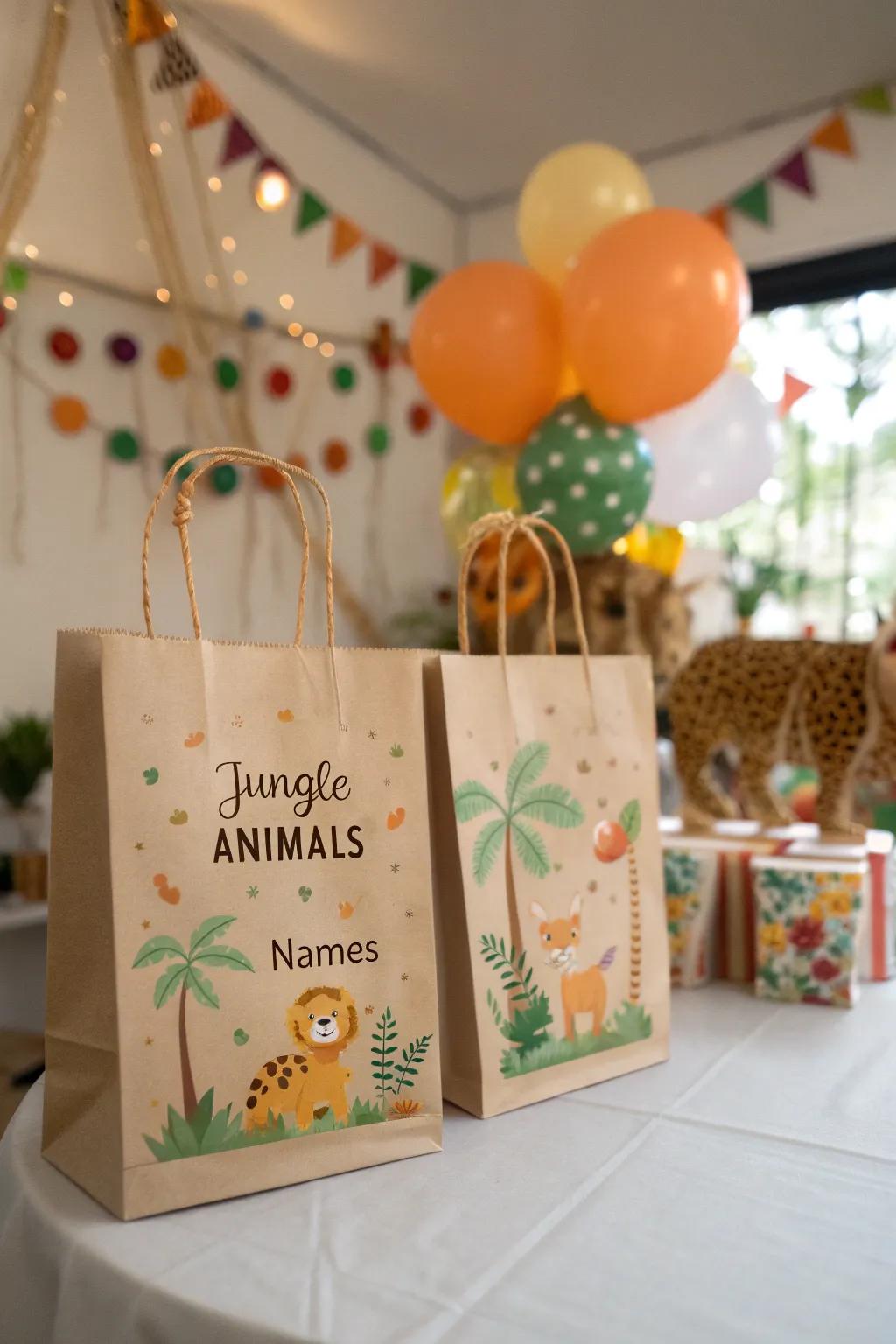 Individualized safari totes prepared for young explorers.