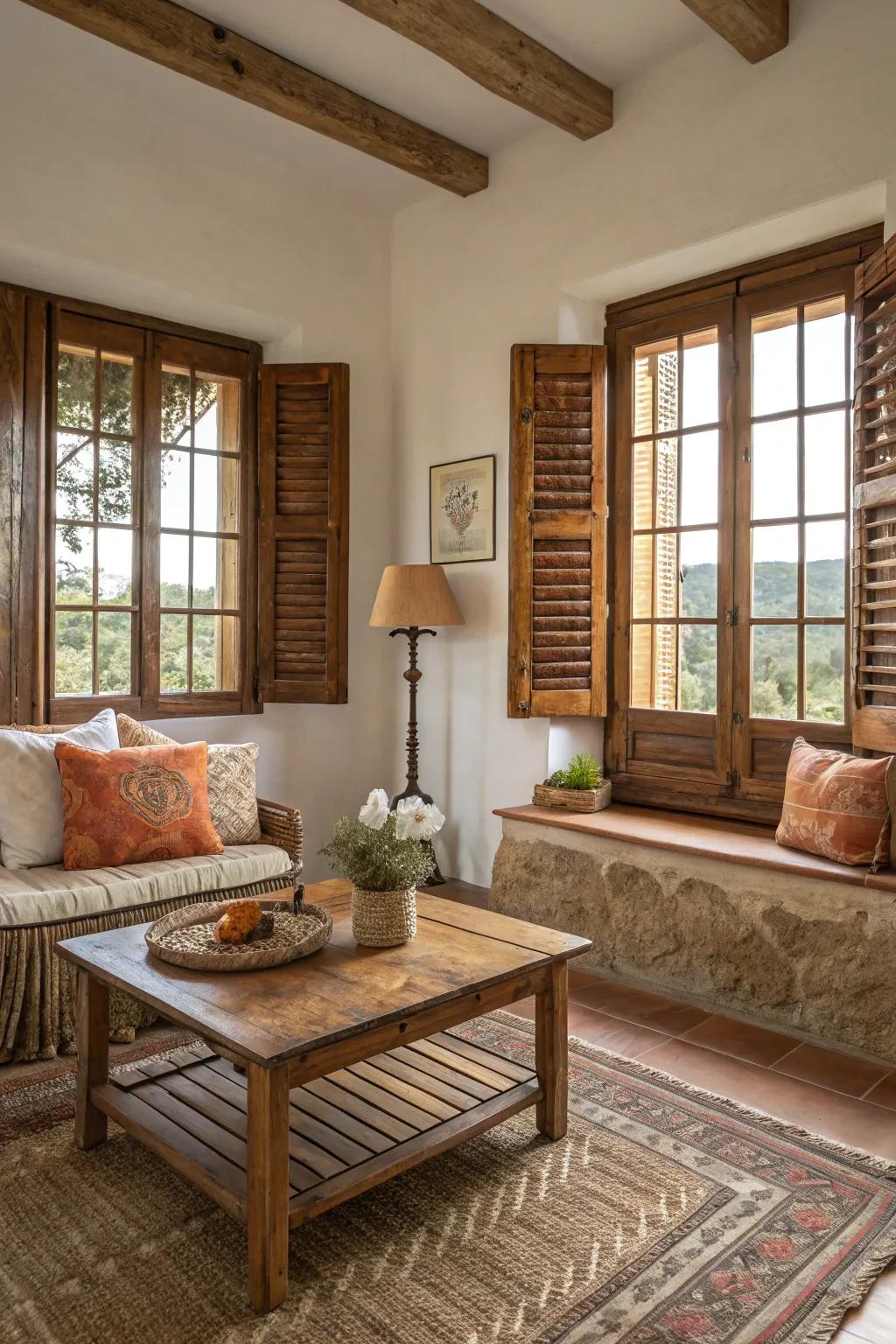 Bring in country elegance with classic wooden shutters.
