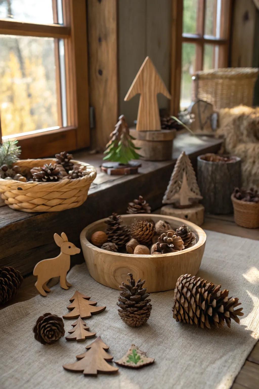 A warm winter forest theme with rustic appeal.