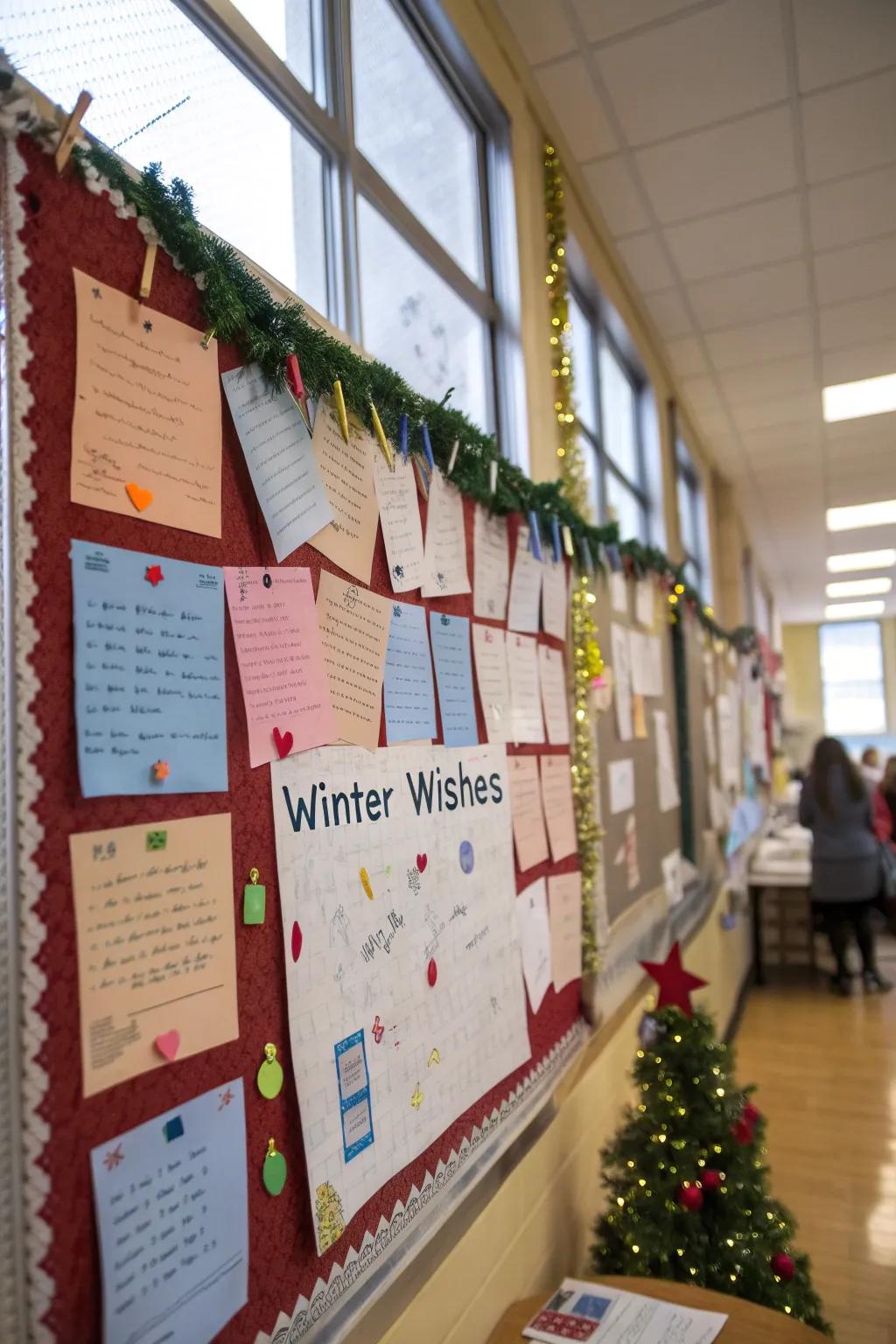 The winter dreams of the students produce a touching and engaging bulletin board.