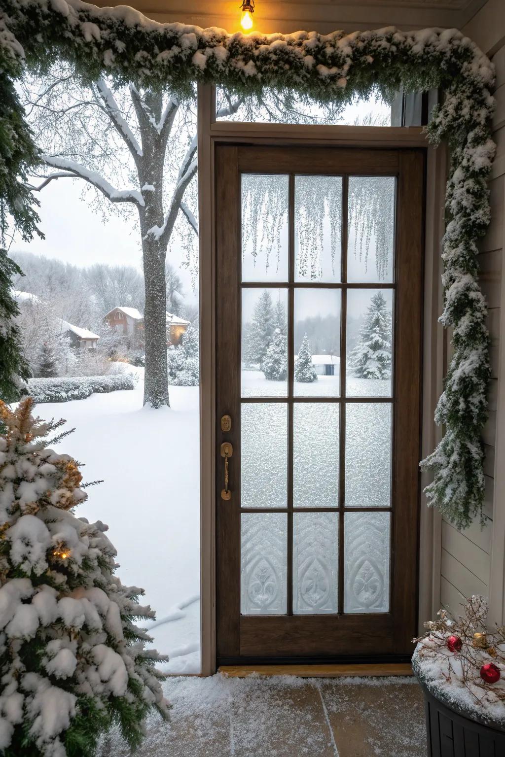 Panels of frosted film evoke a tranquil, winter-like atmosphere.