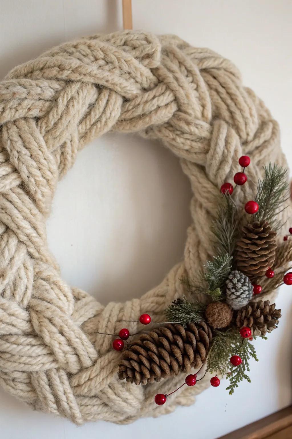 Infuse your entryway with warmth through a yarn-wrapped arrangement.