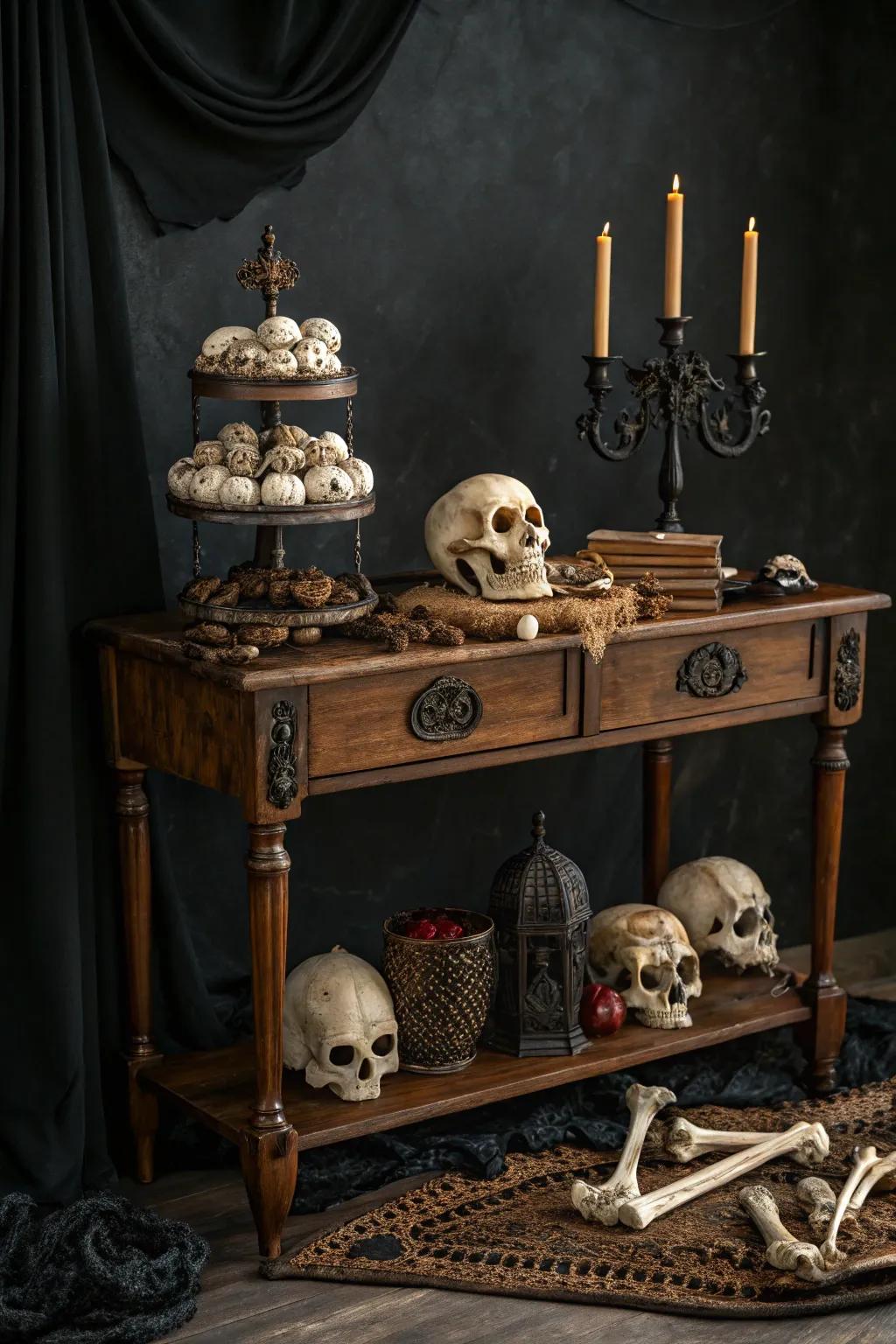 Ornamental crania and skeletal elements for a chilling accent.