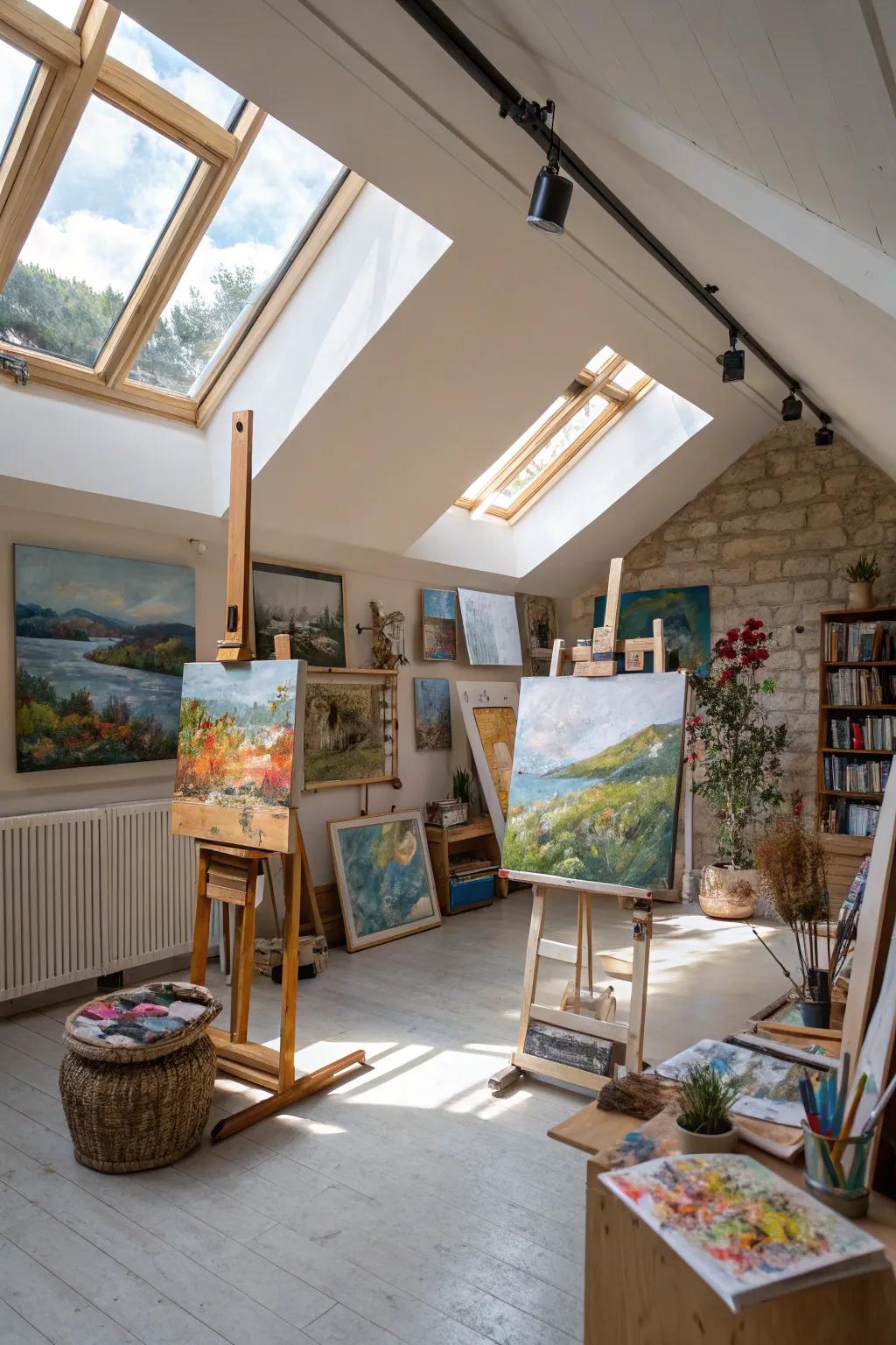 A bright and peaceful art space filled with natural light.