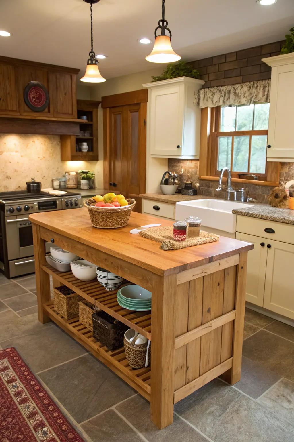 The inherent charm of a butcher block worktop combines design and practicality.