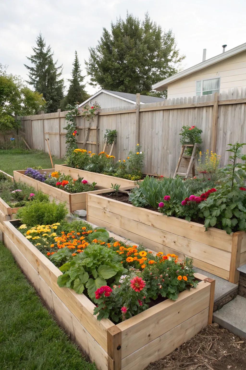 Multi-level garden beds bring vibrant appeal to your area.