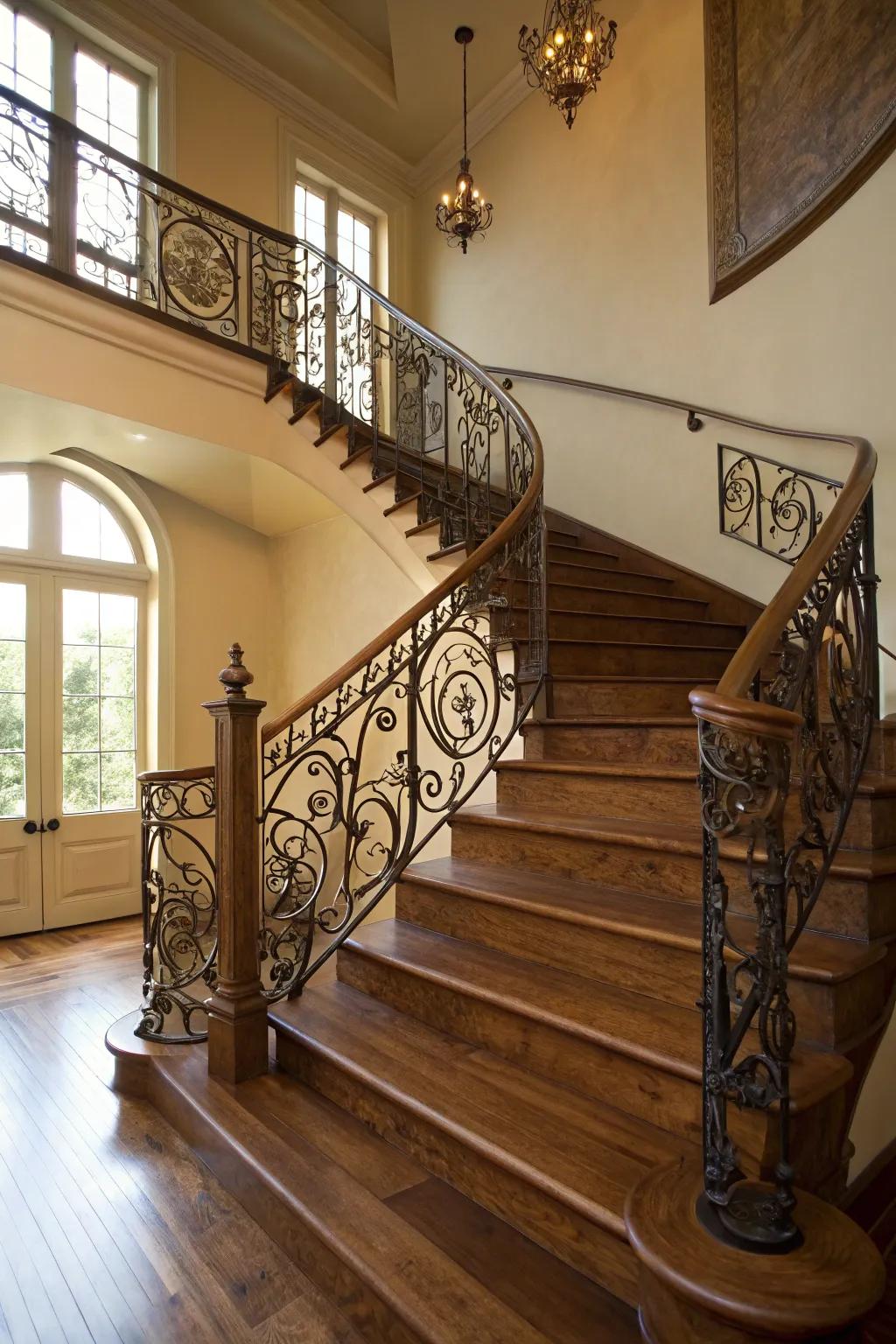 Iron balustrades contribute an element of sophistication to any staircase.