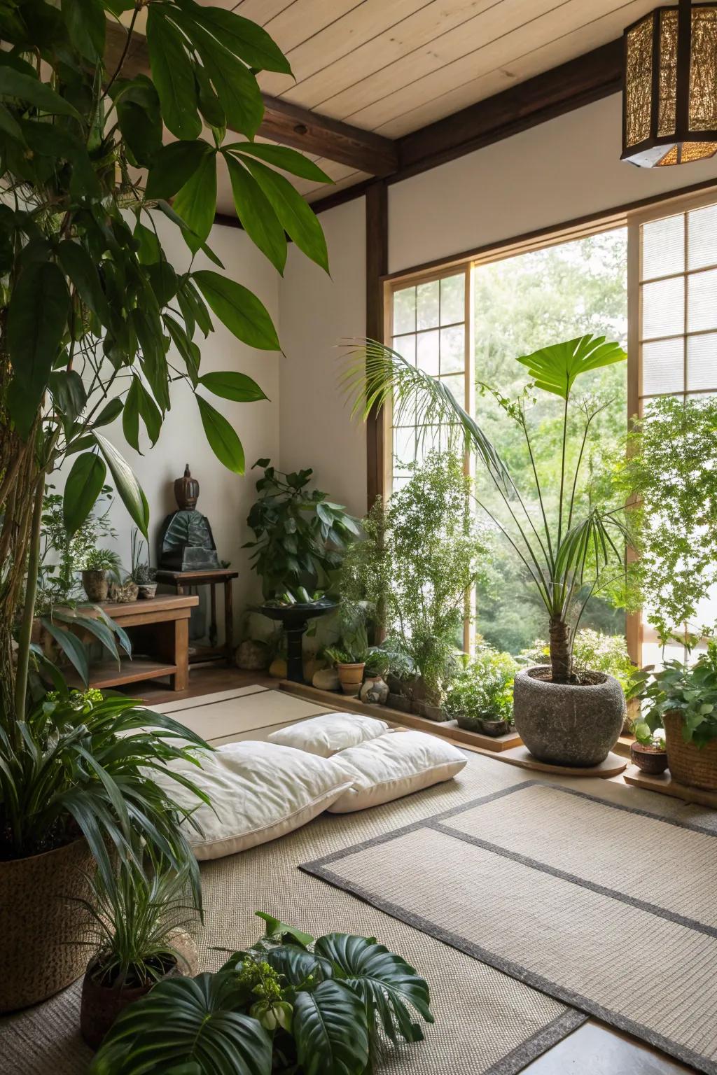 Indoor plants enrich the room with a natural and soothing ambiance.