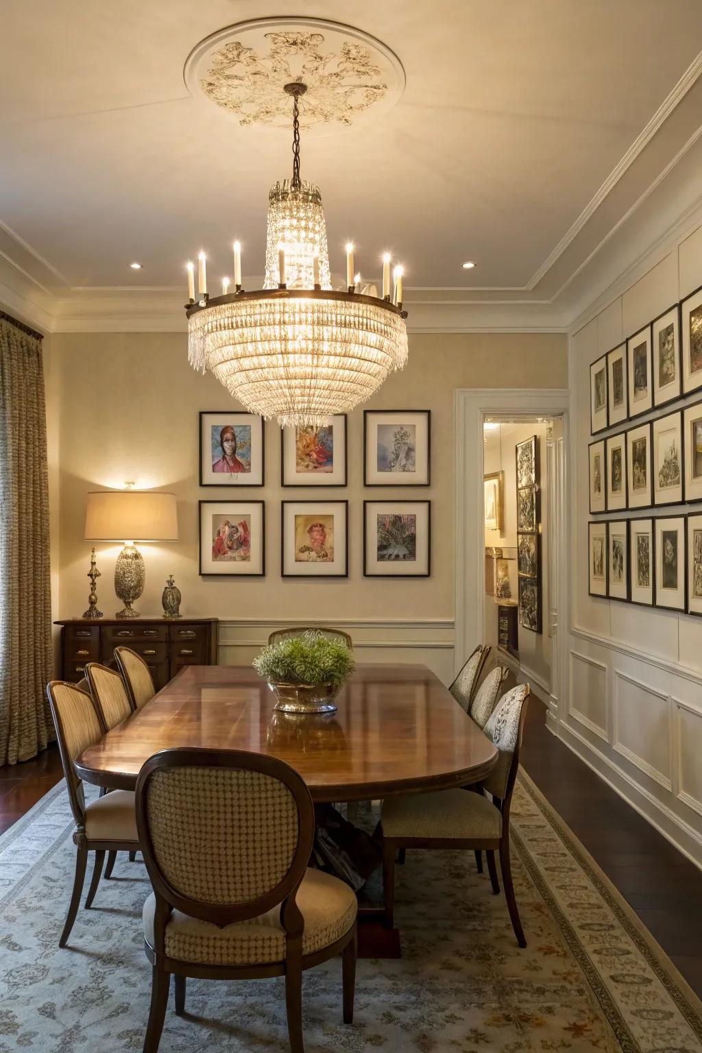 Chandeliers impart refinement and accentuate your art through exquisite illumination.