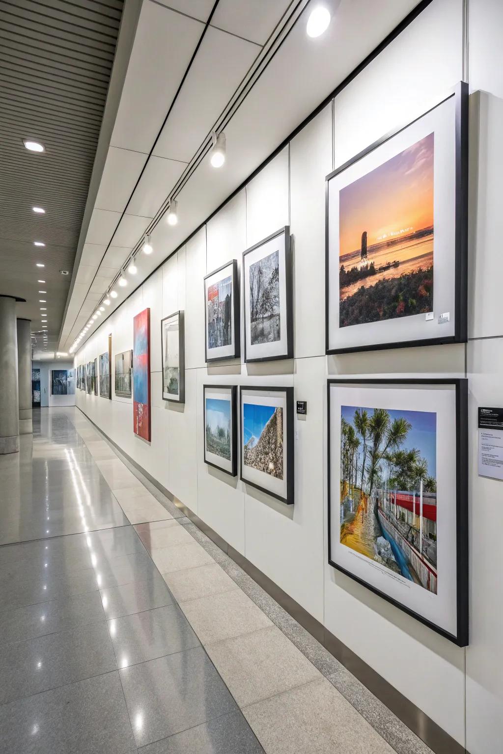 Sleek magnetic frames employed for a seamless art print display.