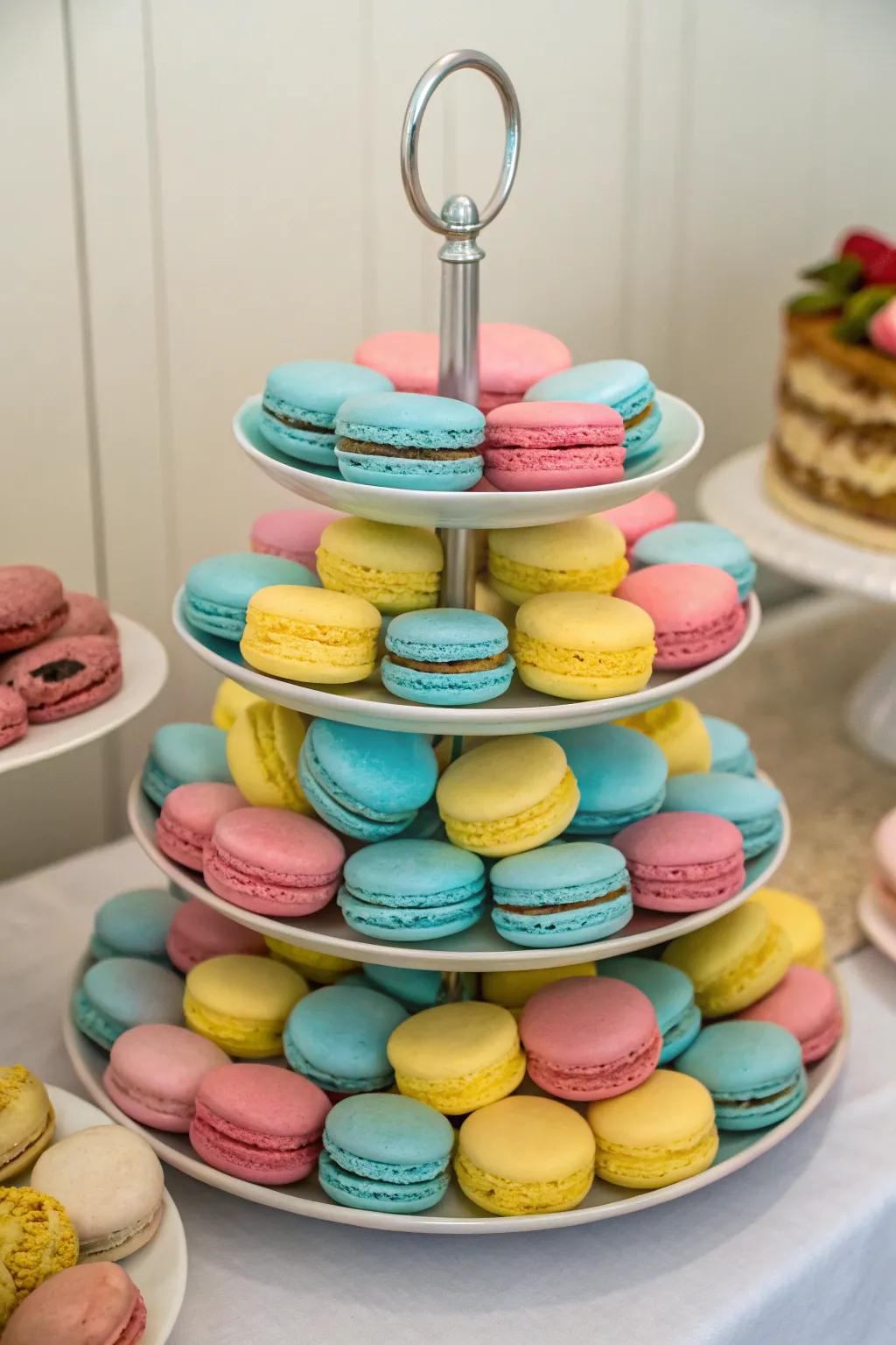 Pastel macarons affix sweetness and vibrancy onto your table.
