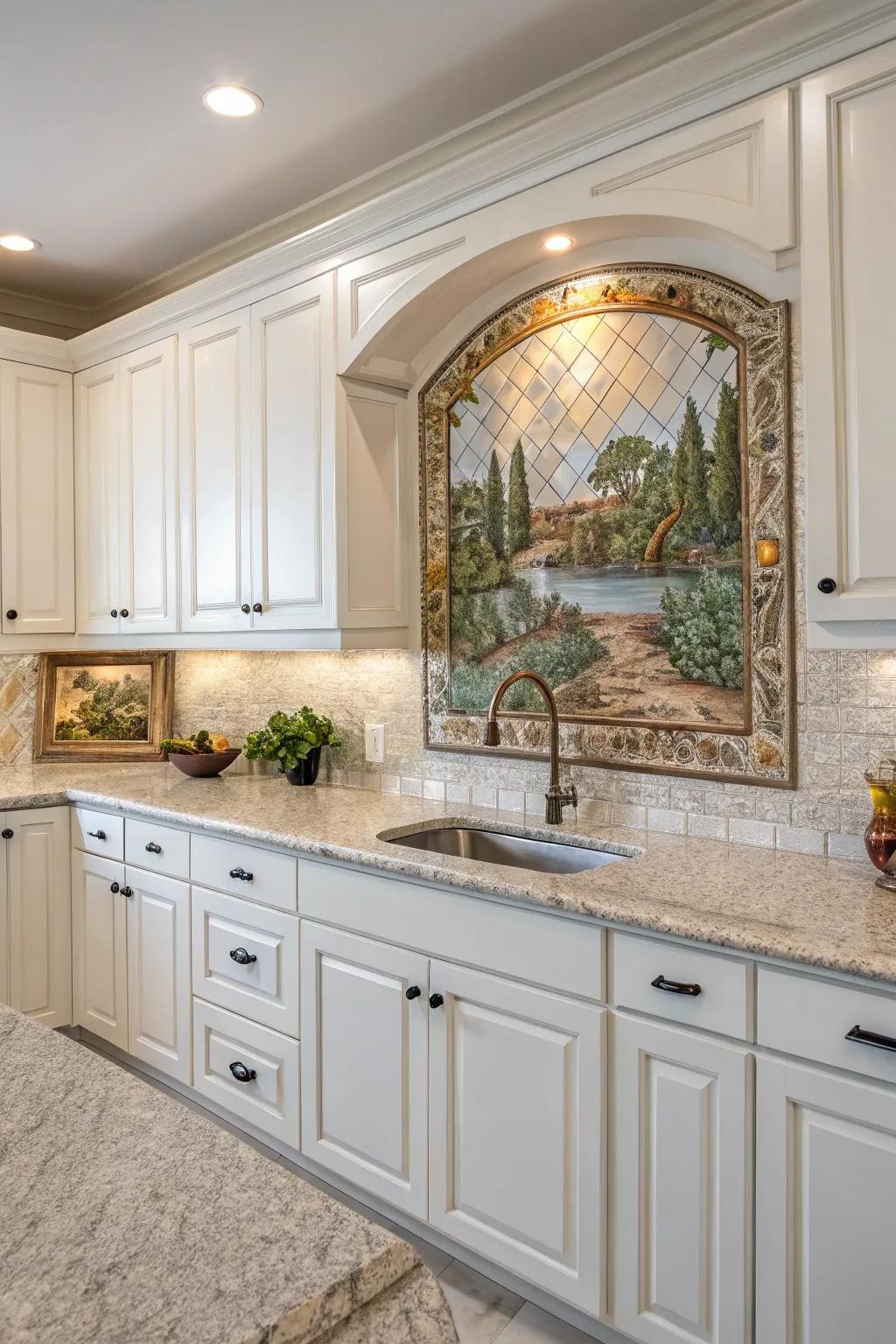 Tile murals offer a unique and artistic centerpiece for your kitchen decor.