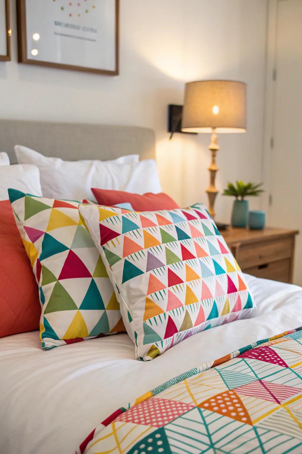Geometric patterns introduce a playful and modern energy to your space.