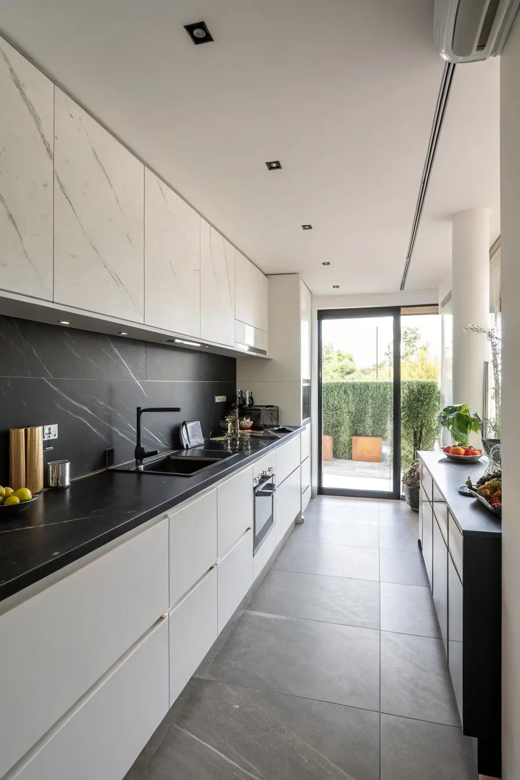 Spartan design with ebony worktops for simplicity.