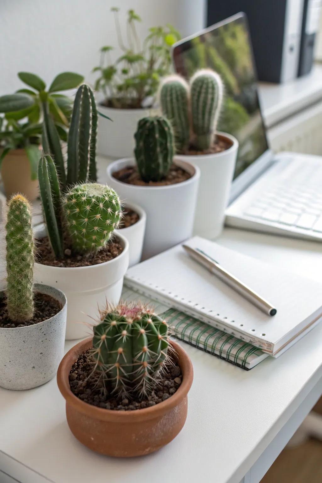 Tiny cacti making a big impact in a small indoor space.