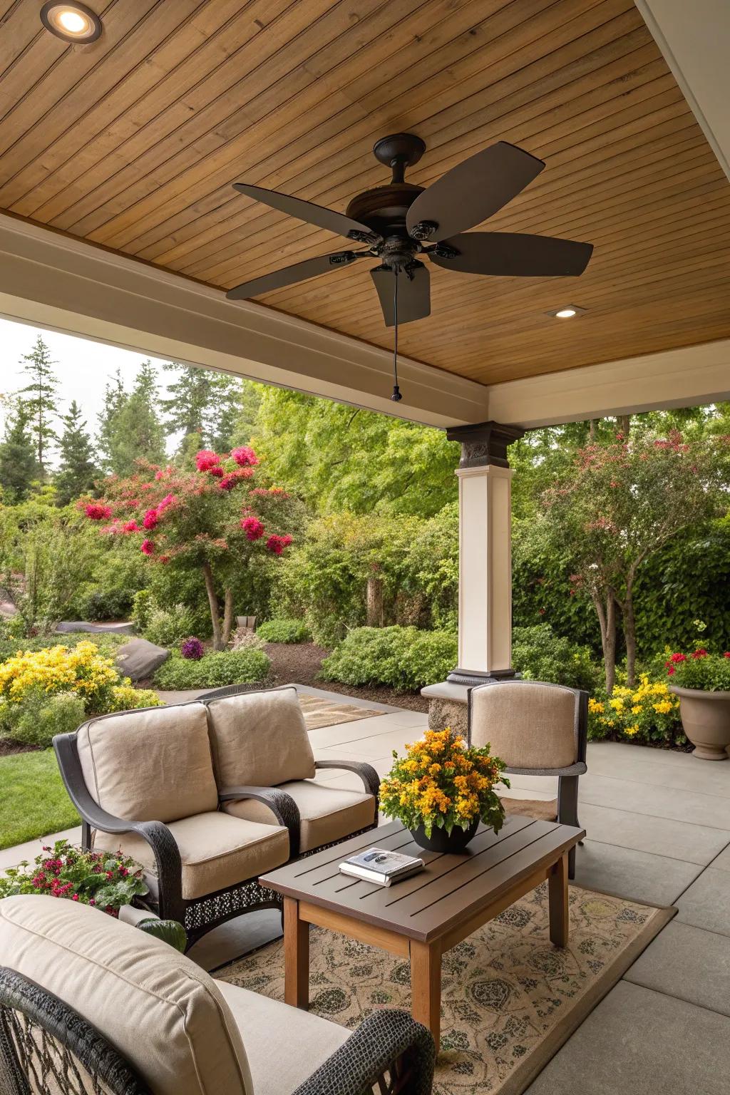 Relax in style with a ceiling fan for your outdoor retreat.
