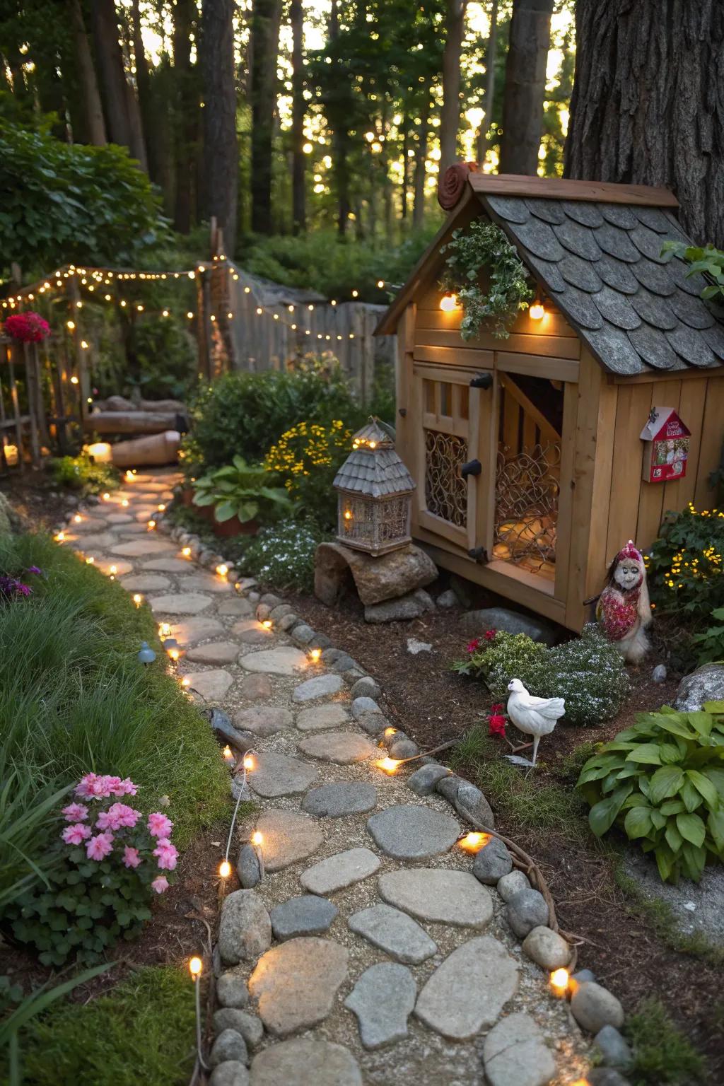A pixie nursery trail infuses playfulness and enchantment into the coop entrance.