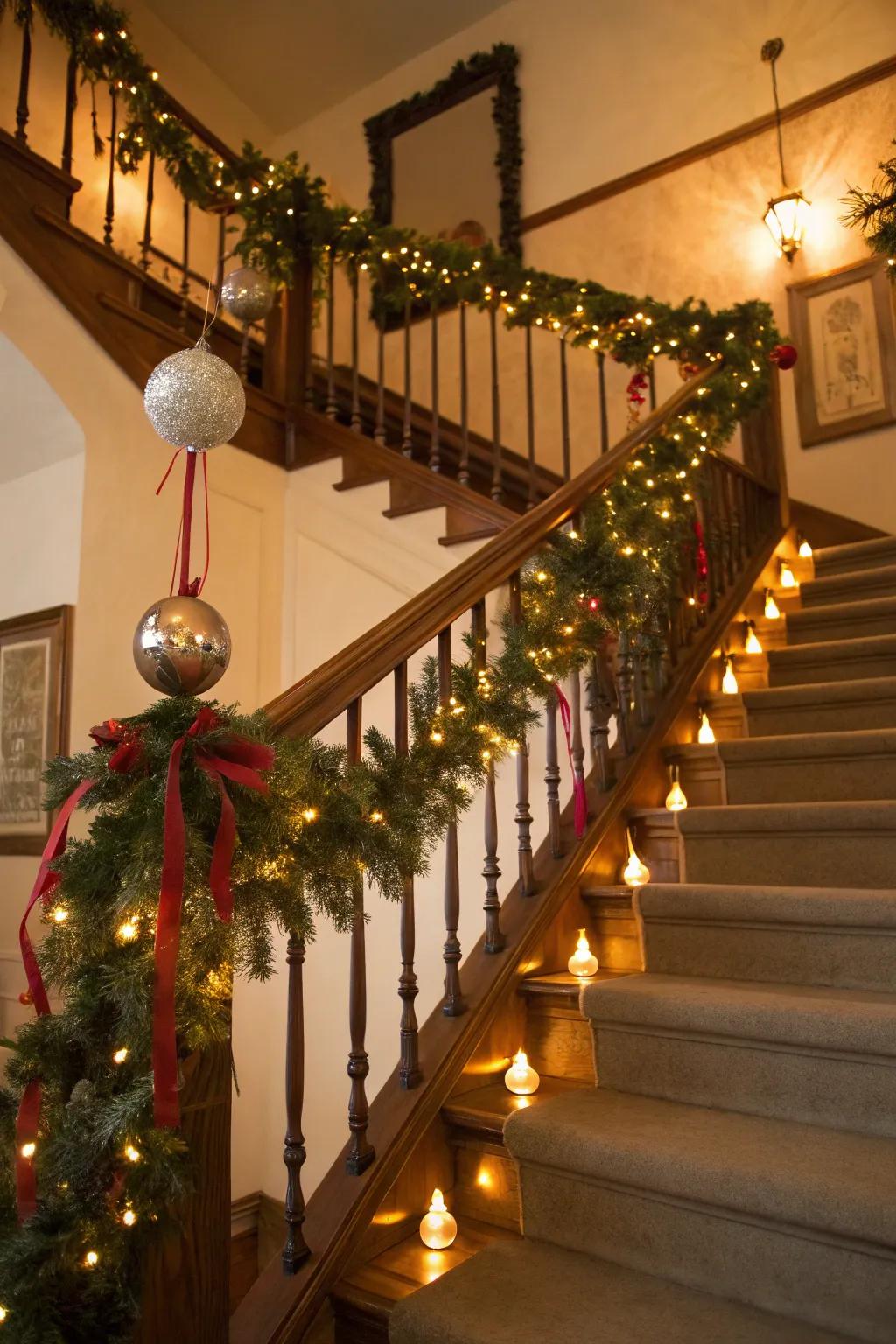 A celebratory stairwell rendering a grand access.