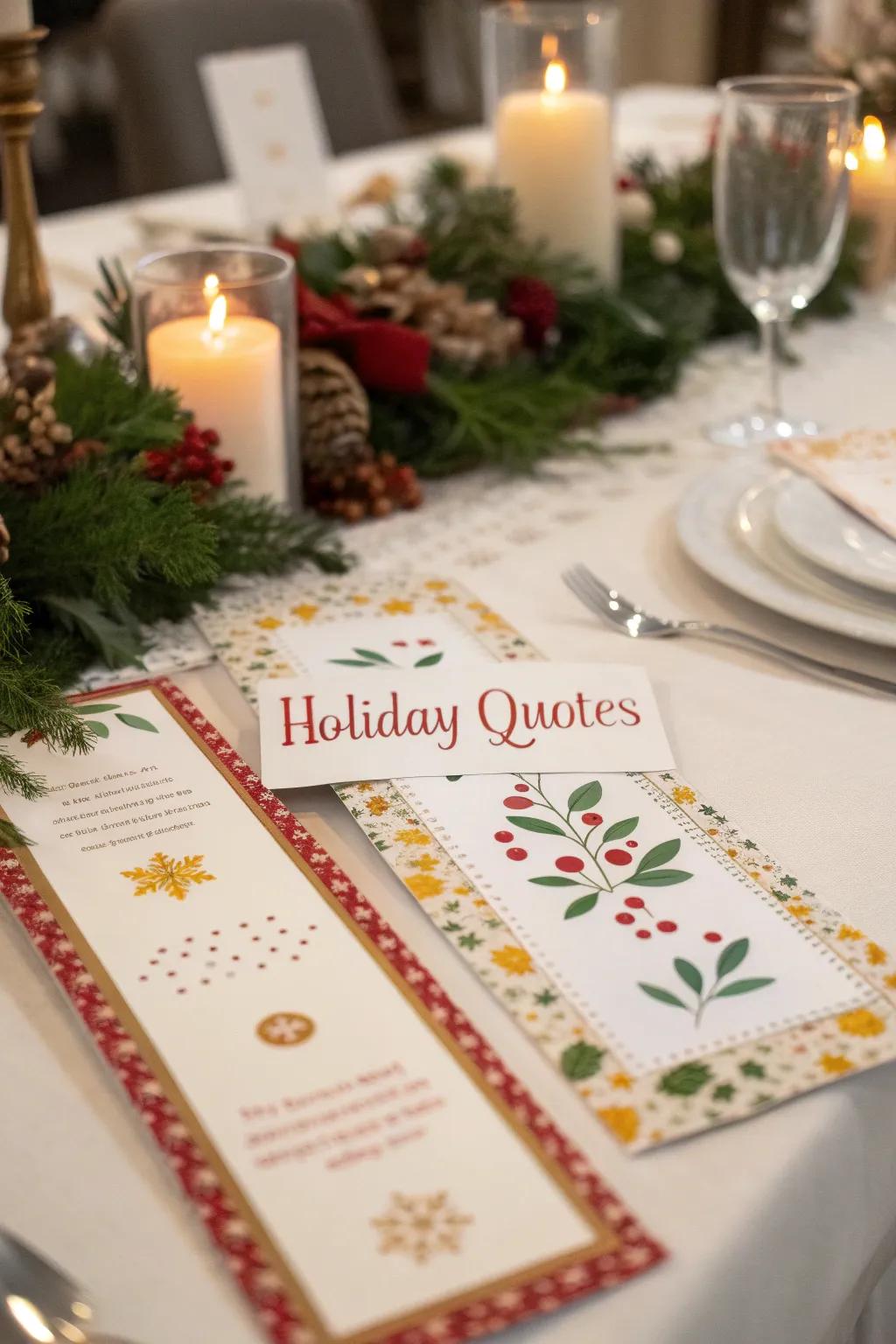 Celebratory page markers furnish a thoughtful and literary aspect.