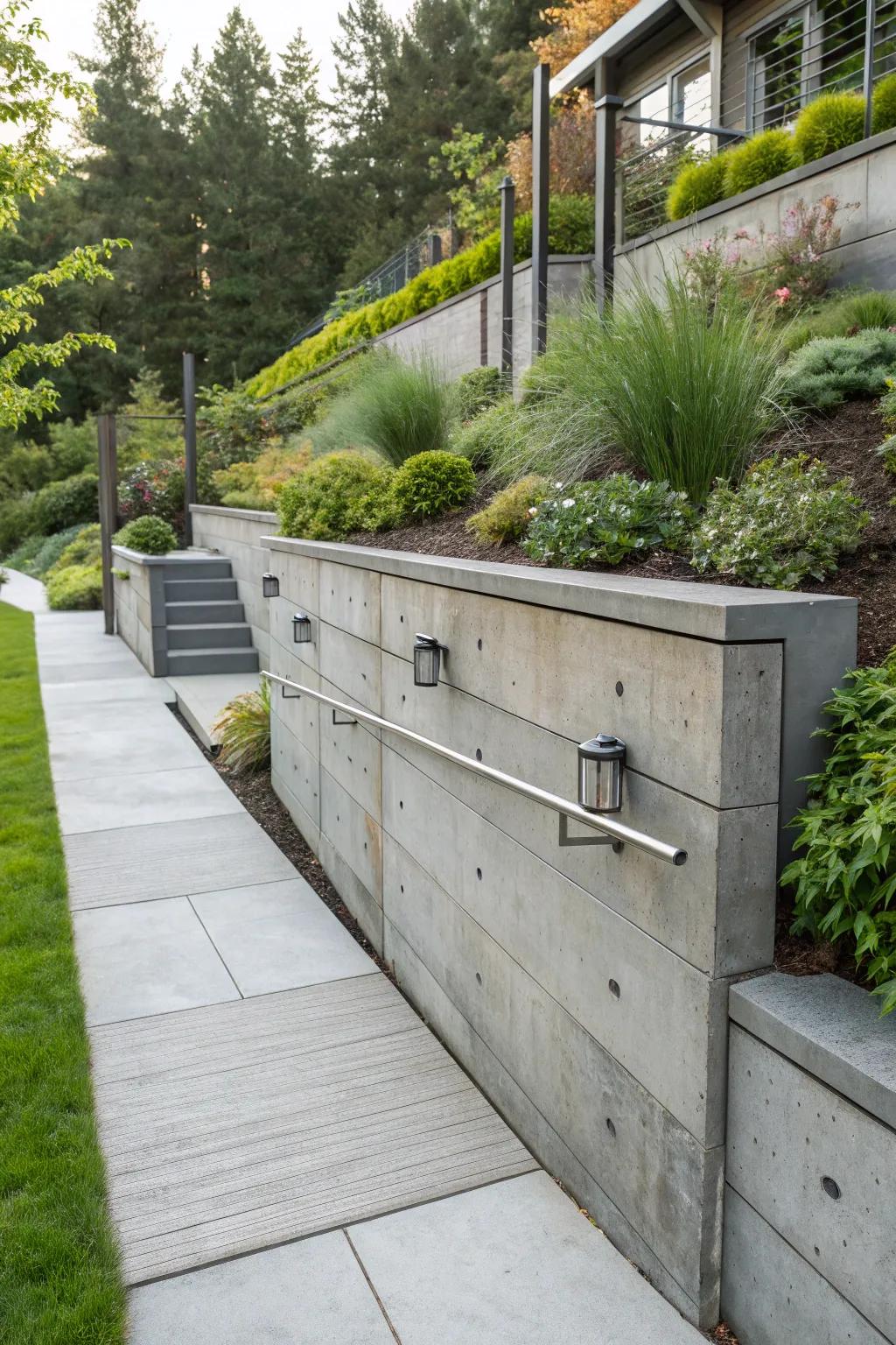 Concrete and metal craft a bold industrial chic aesthetic.
