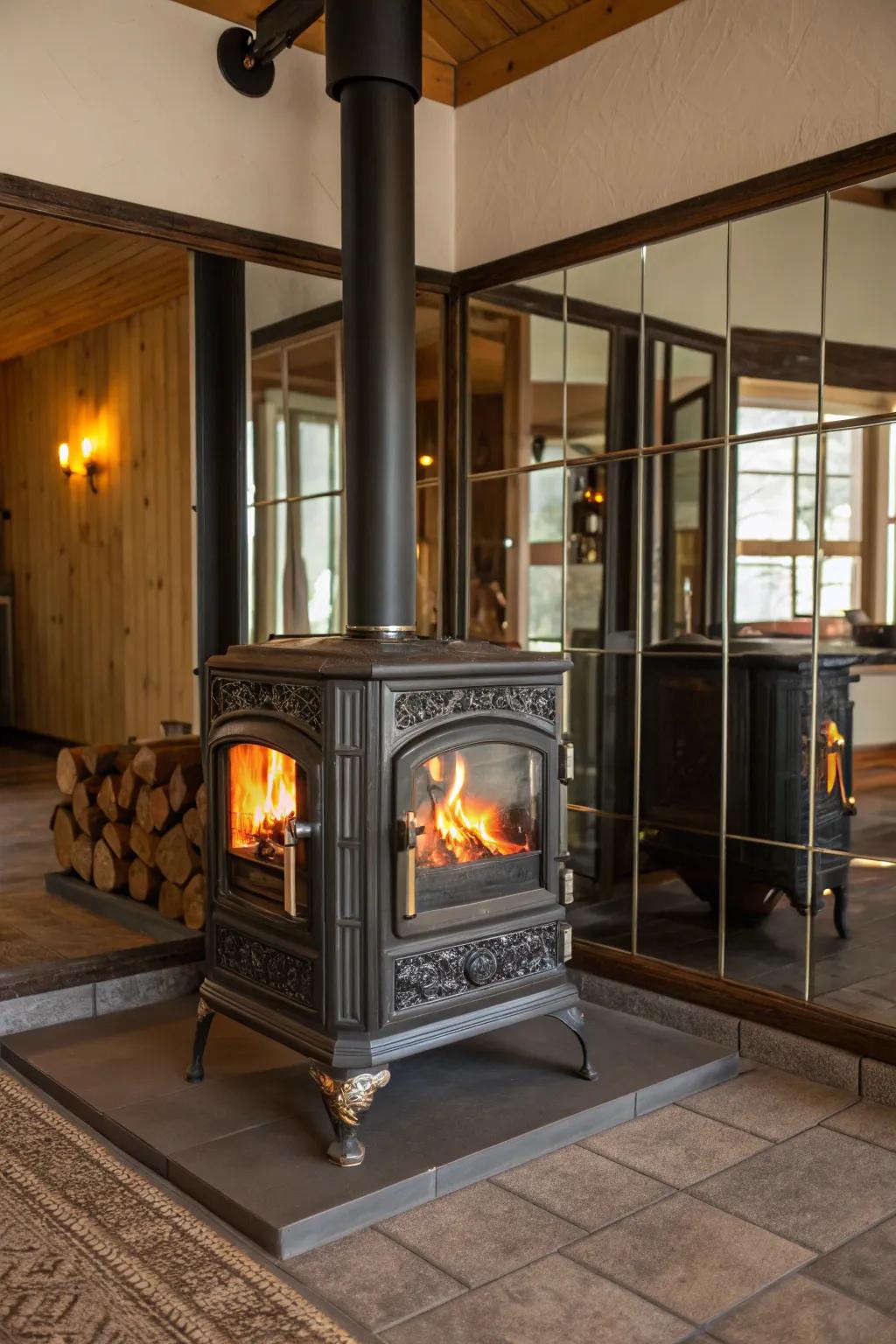 Reflective surfaces can make your fireplace area feel more open and bright.