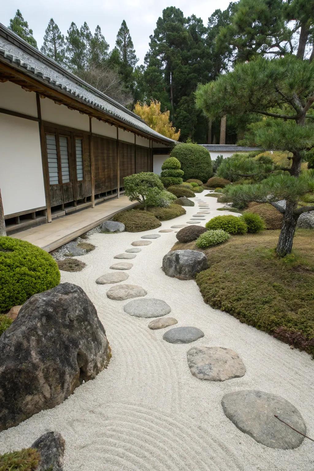 A peaceful Zen garden path radiating tranquility.