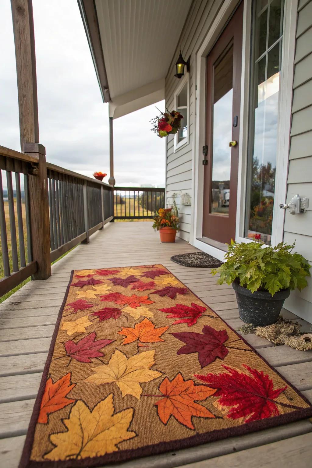 A seasonal floor covering with a welcoming motif cordially greets your voyagers.
