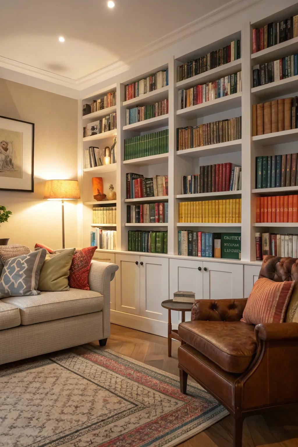 A living space featuring a thoughtfully curated collection of books.