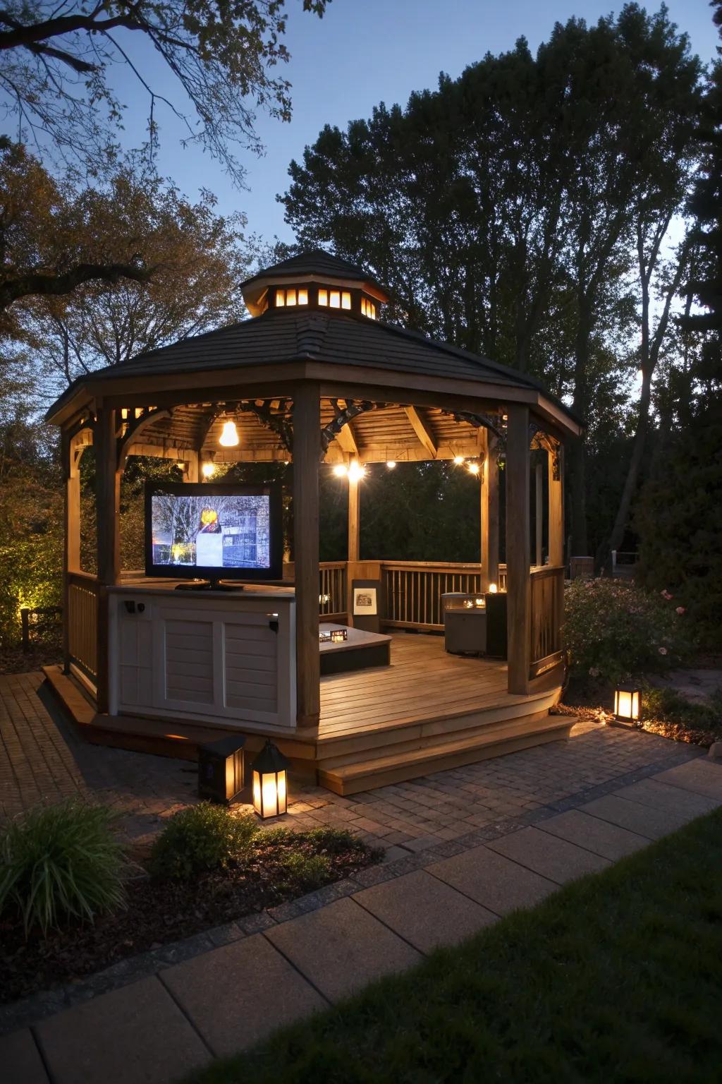 An integrated sound system enhances your outdoor entertainment.