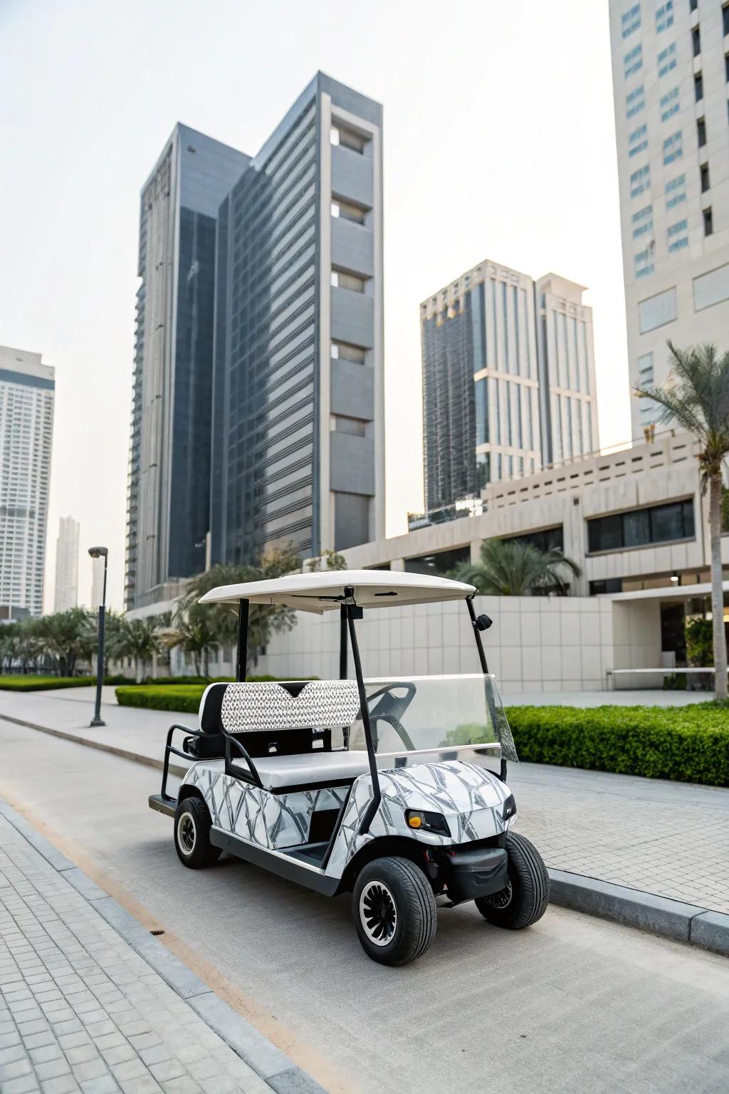 Accomplish minimalist elegance using polished golf cart ornaments.